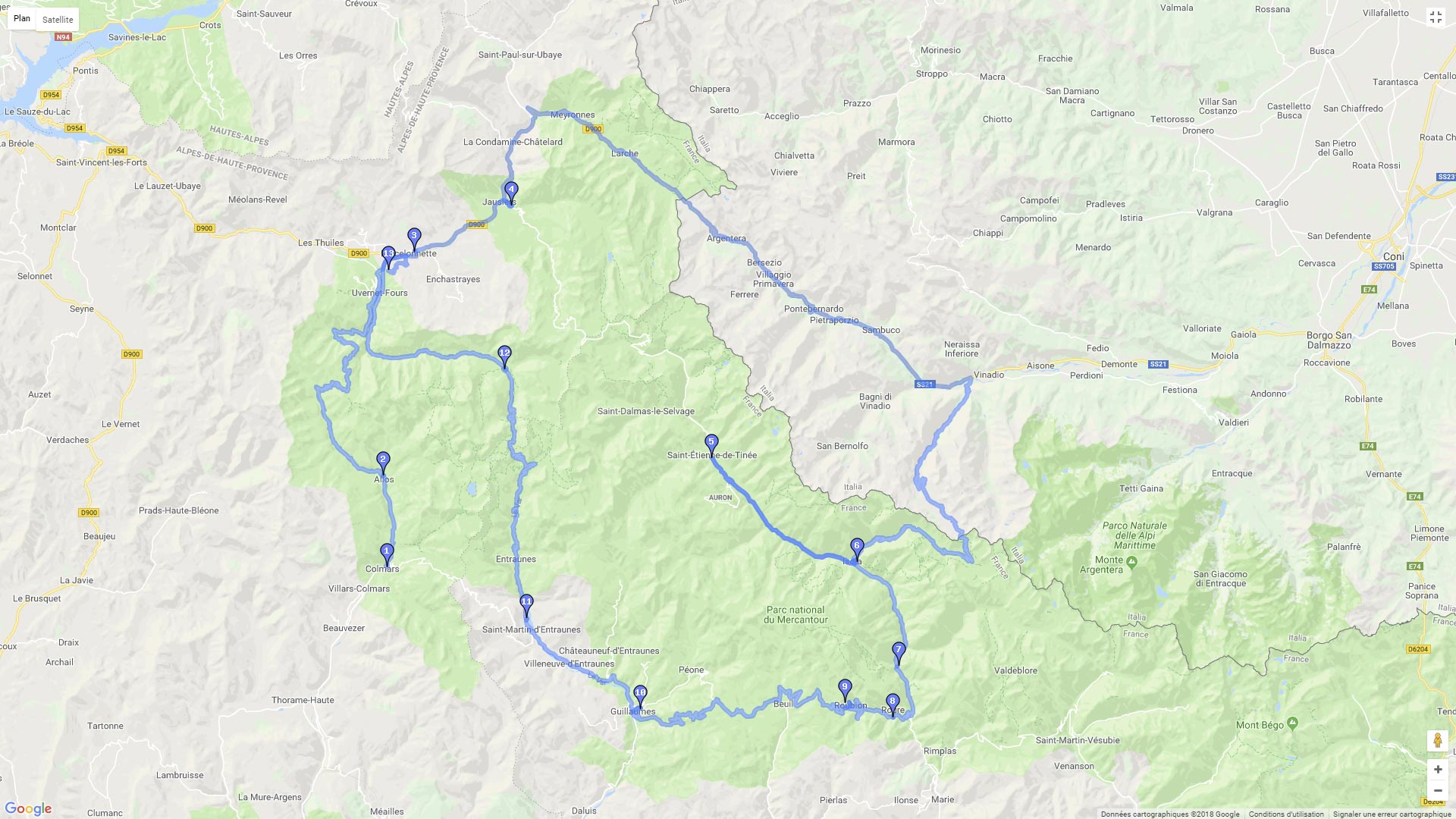 Pour zoomer sur la carte et avoir plus de détails, connectez-vous ! Carte roadbook Le Mercantour