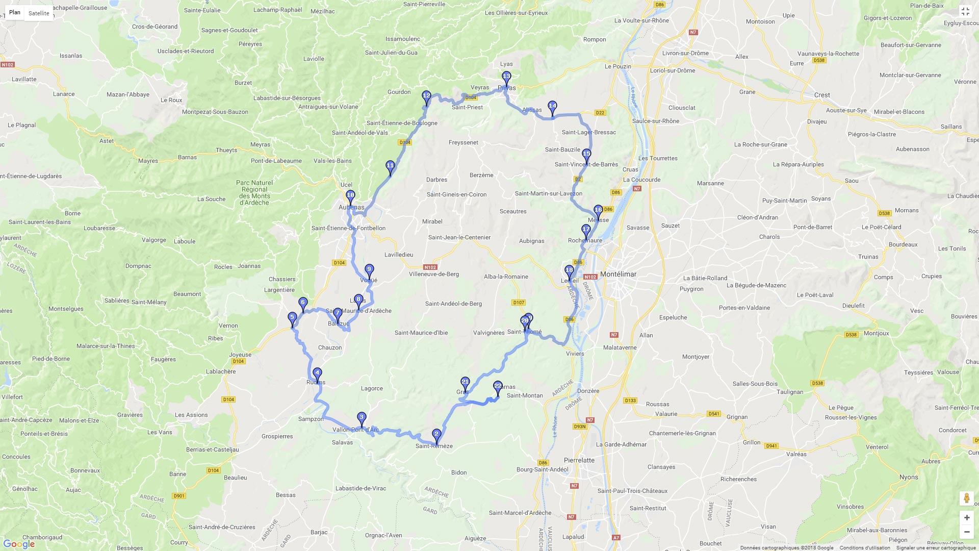 Pour zoomer sur la carte et avoir plus de détails, connectez-vous ! Carte roadbook Les paysages de l'Ardèche