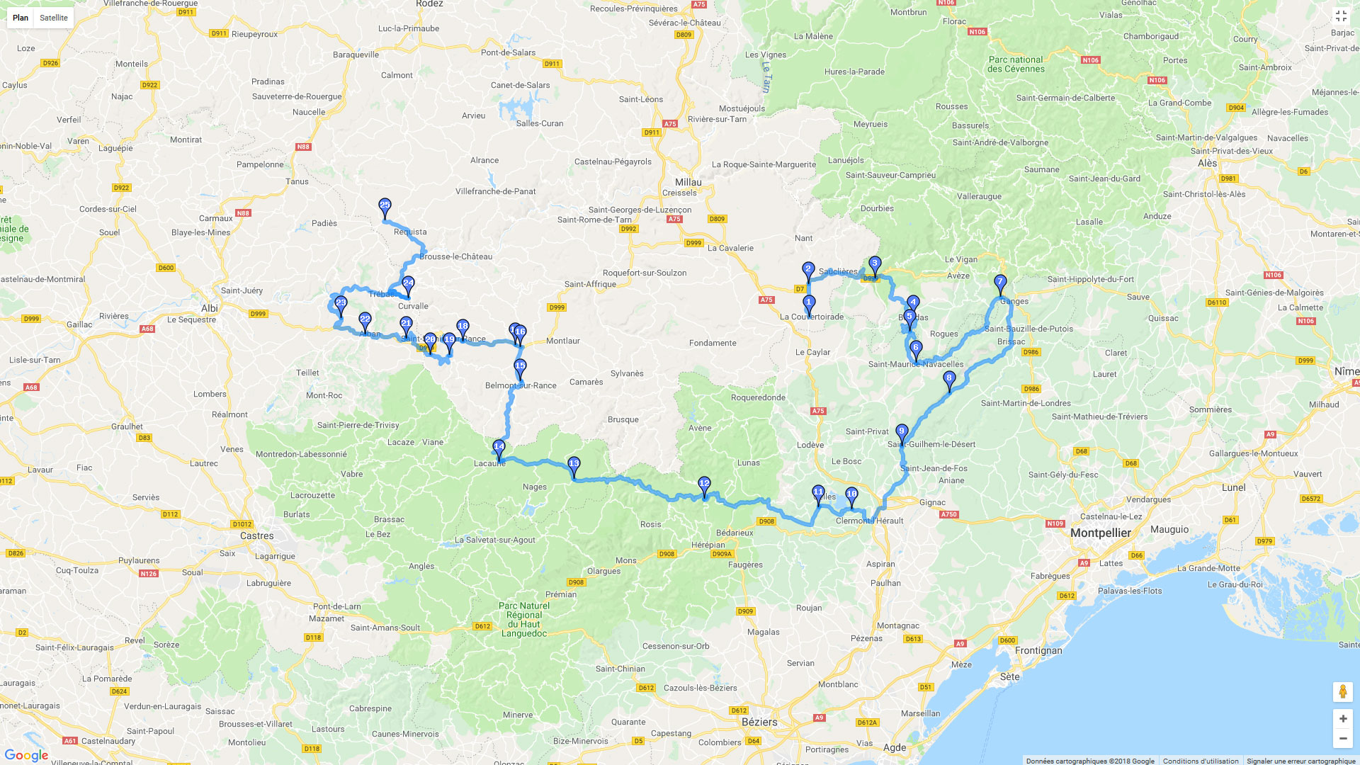Pour zoomer sur la carte et avoir plus de détails, connectez-vous ! Carte roadbook De La Couvertoirade à Saint-Jean-Delnous