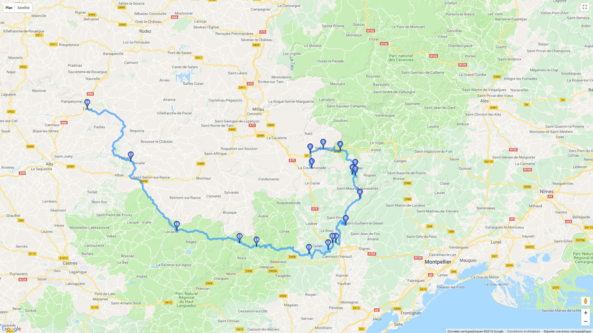 Pour zoomer sur la carte et avoir plus de détails, connectez-vous ! Carte roadbook De La Couvertoirade à Tanus