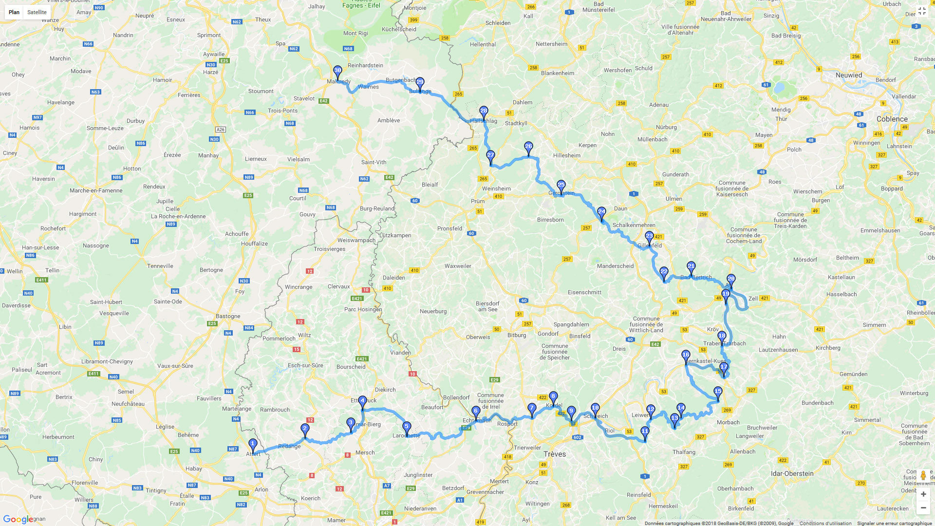 Pour zoomer sur la carte et avoir plus de détails, connectez-vous ! Carte roadbook Vallée de la Moselle