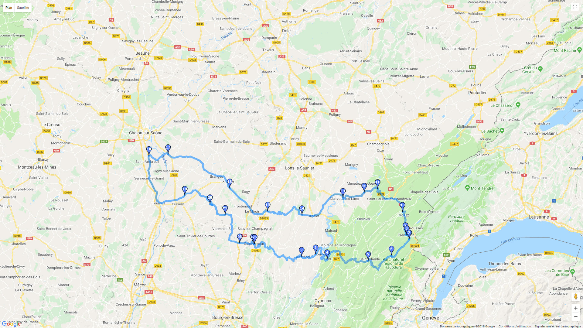 Pour zoomer sur la carte et avoir plus de détails, connectez-vous ! Carte roadbook Boucle du Haut Jura