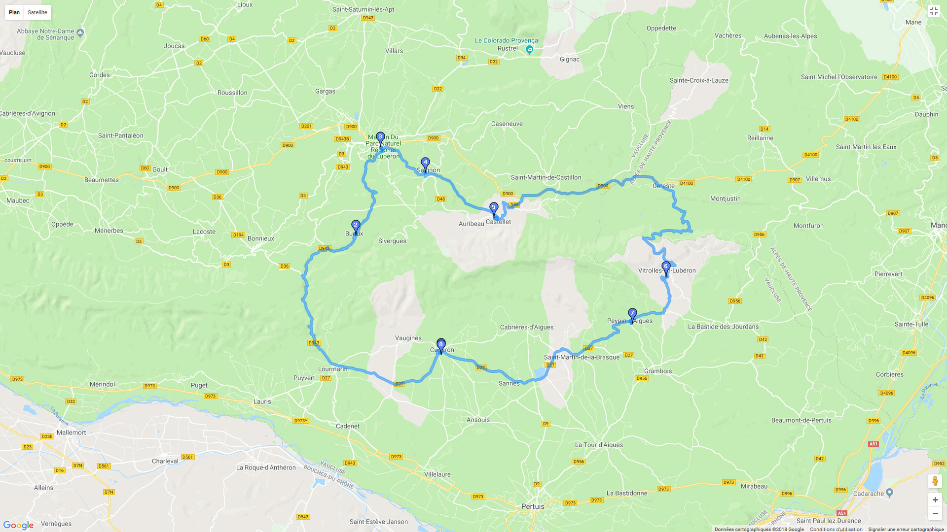 Pour zoomer sur la carte et avoir plus de détails, connectez-vous ! Carte roadbook Boucle vauclusienne