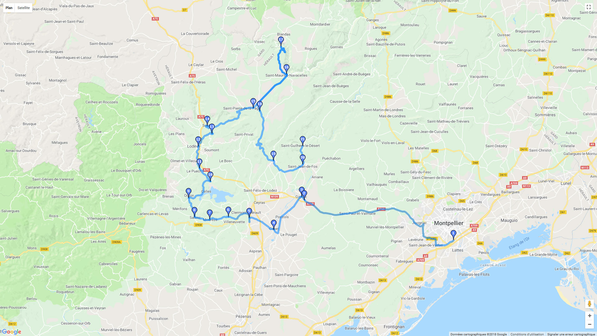 Pour zoomer sur la carte et avoir plus de détails, connectez-vous ! Carte roadbook Balade héraultaise