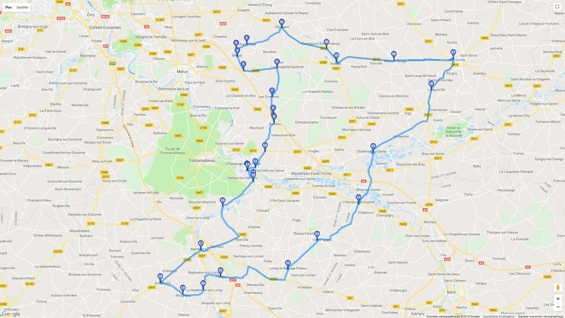 Pour zoomer sur la carte et avoir plus de détails, connectez-vous ! Carte roadbook Mormant - Aufferville - Provins