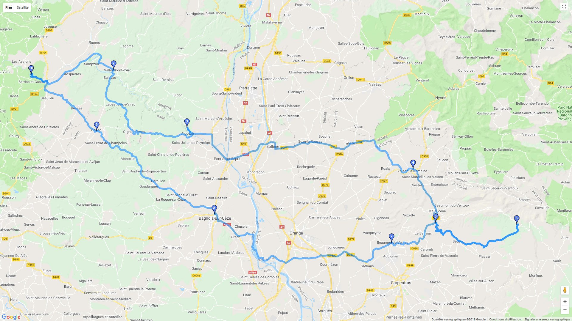 Pour zoomer sur la carte et avoir plus de détails, connectez-vous ! Carte roadbook Boucle Pont d'Arc - Mont-Ventoux