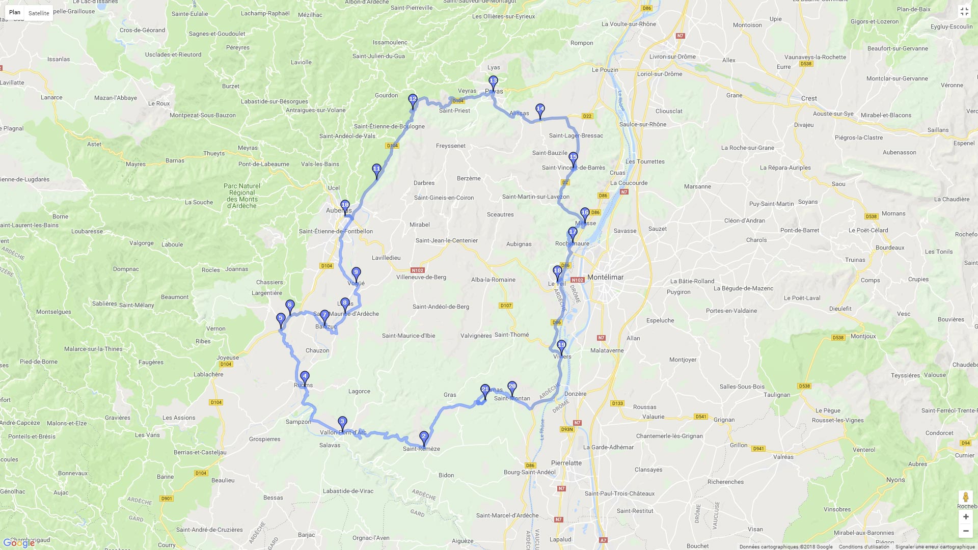 Pour zoomer sur la carte et avoir plus de détails, connectez-vous ! Carte roadbook Les paysages de l'Ardèche - Variante