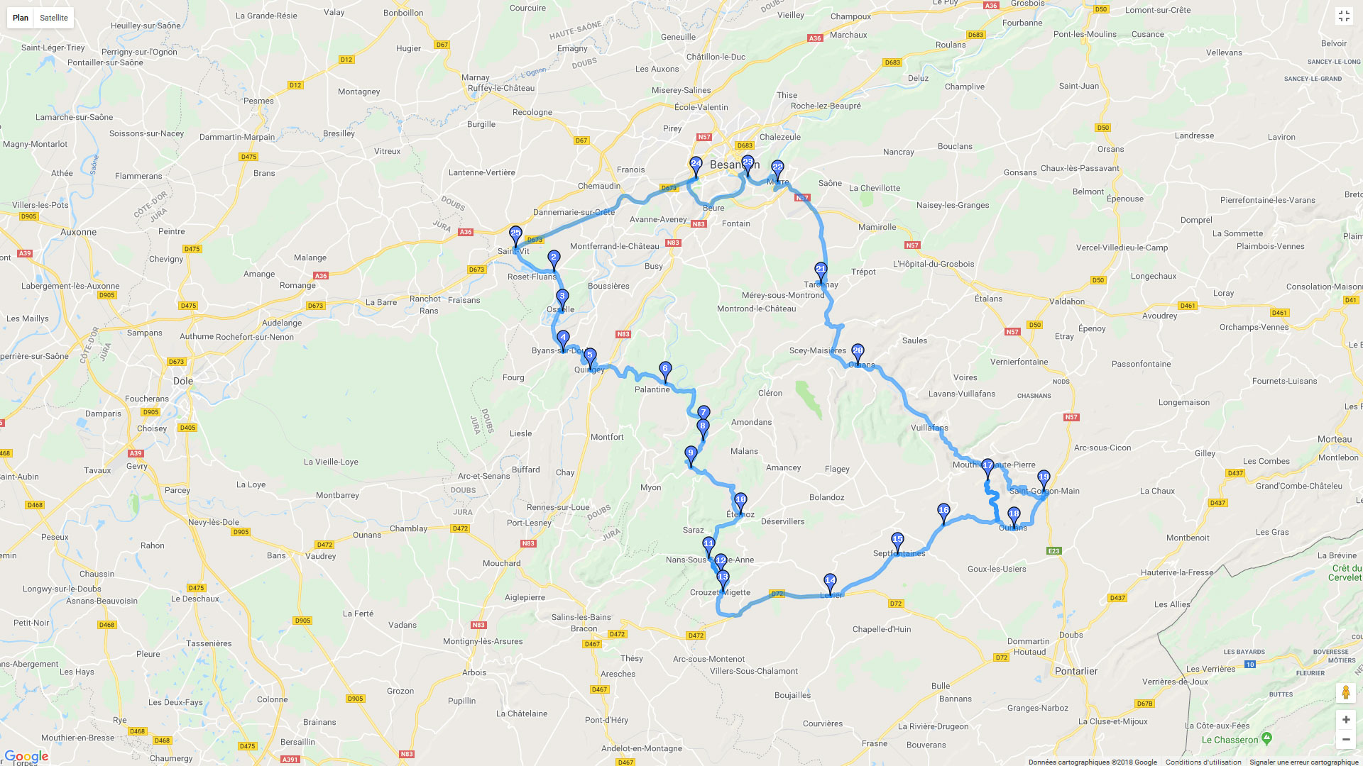 Pour zoomer sur la carte et avoir plus de détails, connectez-vous ! Carte roadbook Vallées de la Loue et de Lizon