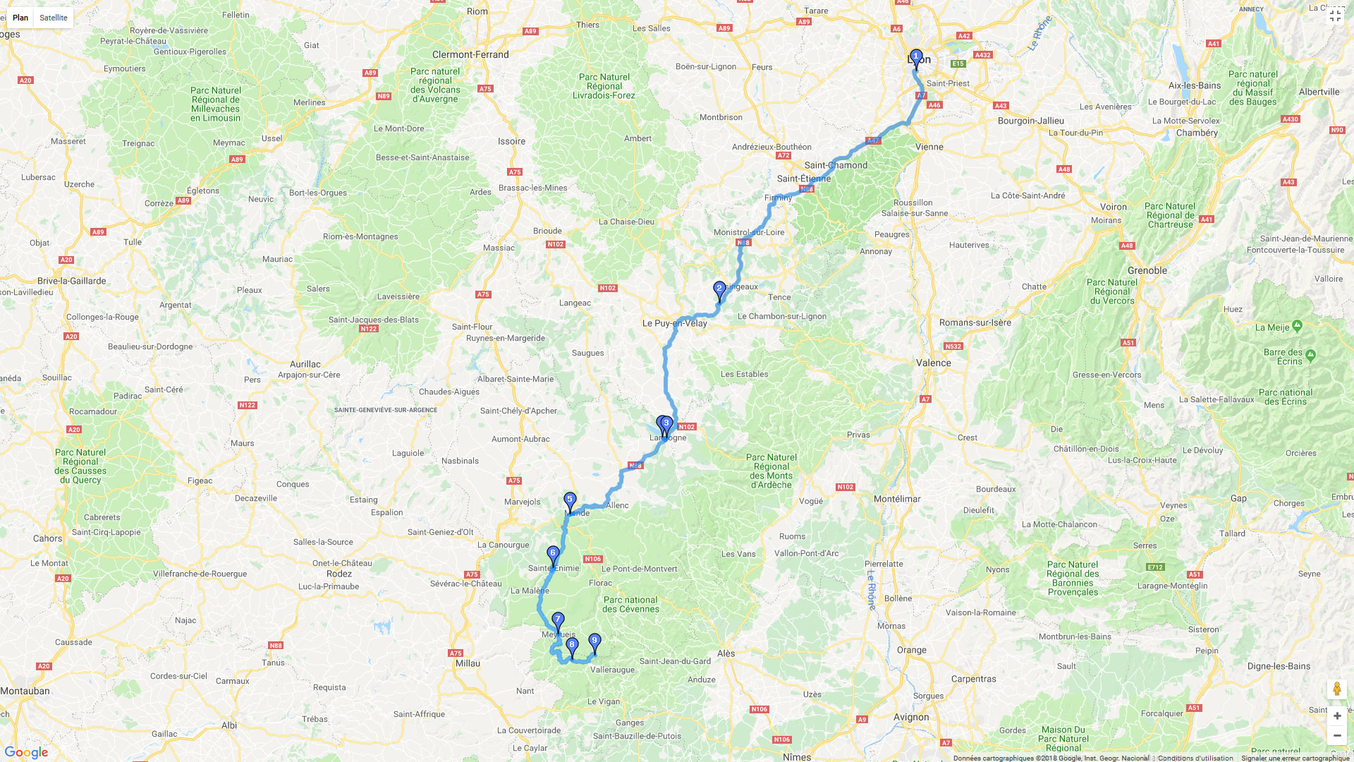 Pour zoomer sur la carte et avoir plus de détails, connectez-vous ! Carte roadbook Lyon / Camprieu