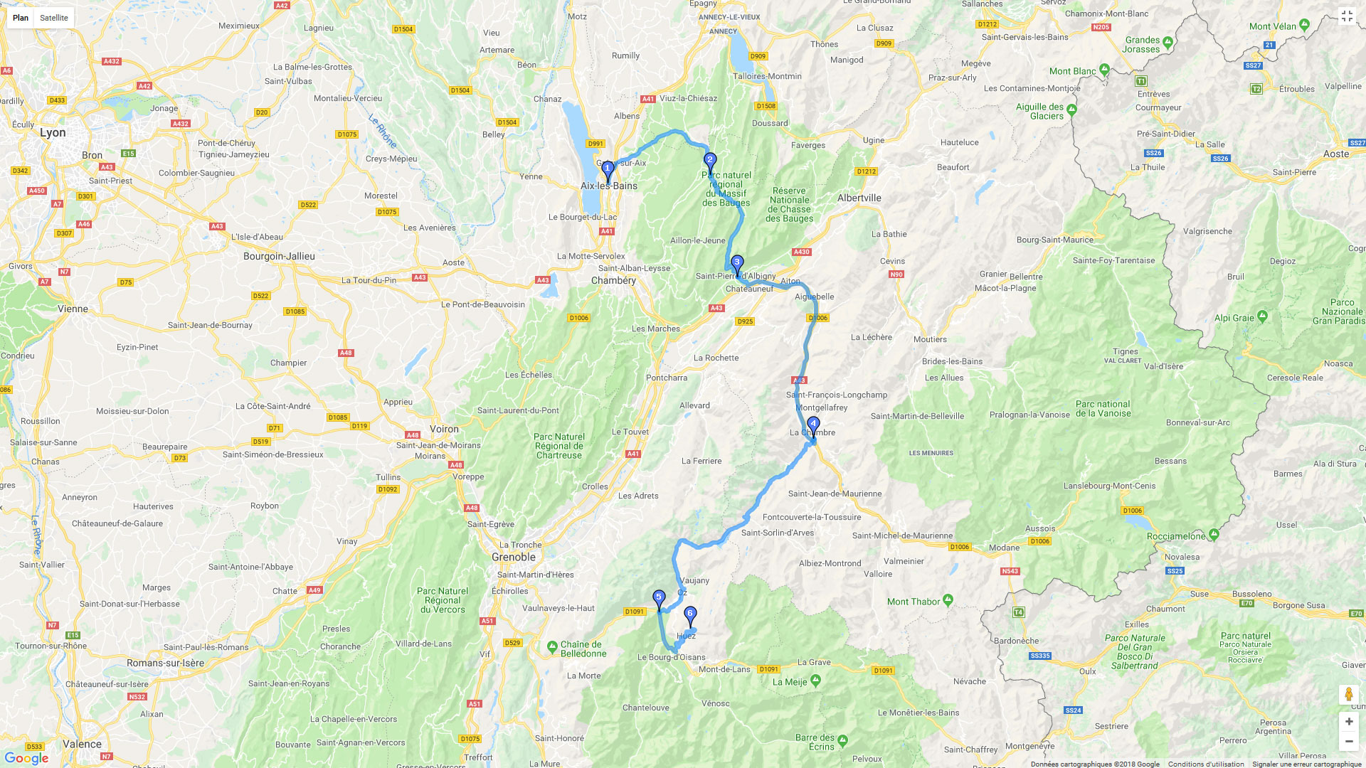Pour zoomer sur la carte et avoir plus de détails, connectez-vous ! Carte roadbook Roadtrip des Alpes : la Savoie