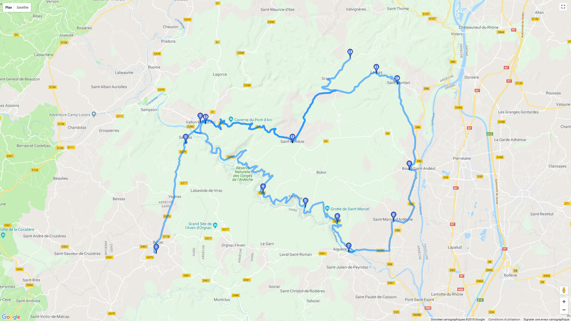 Pour zoomer sur la carte et avoir plus de détails, connectez-vous ! Carte roadbook Entre Cévennes et Ardèche - Jour 2