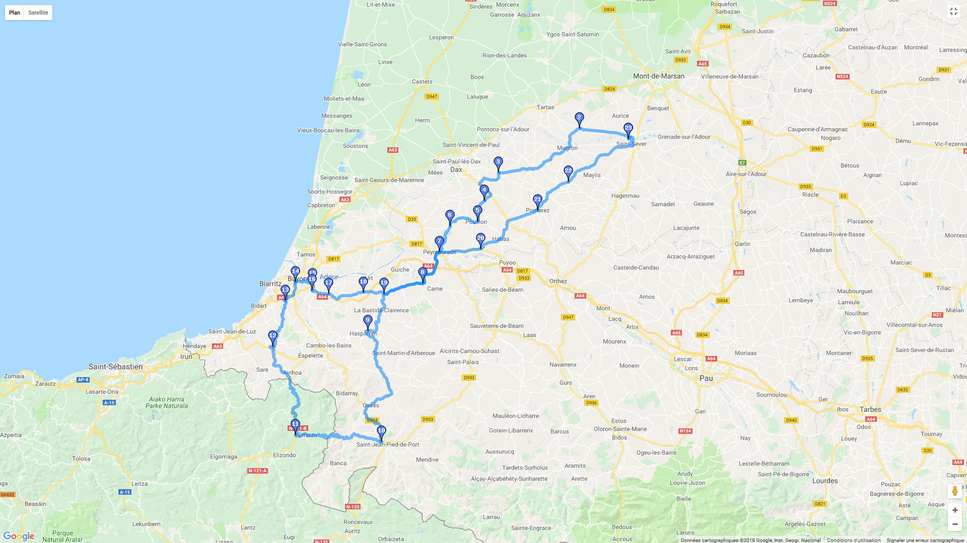Pour zoomer sur la carte et avoir plus de détails, connectez-vous ! Carte roadbook Balade vers l'Espagne