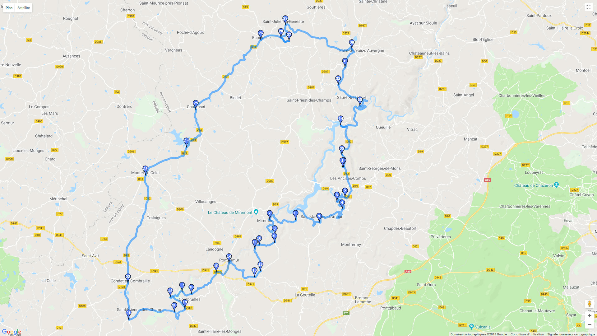 Pour zoomer sur la carte et avoir plus de détails, connectez-vous ! Carte roadbook Autour de la Sioule
