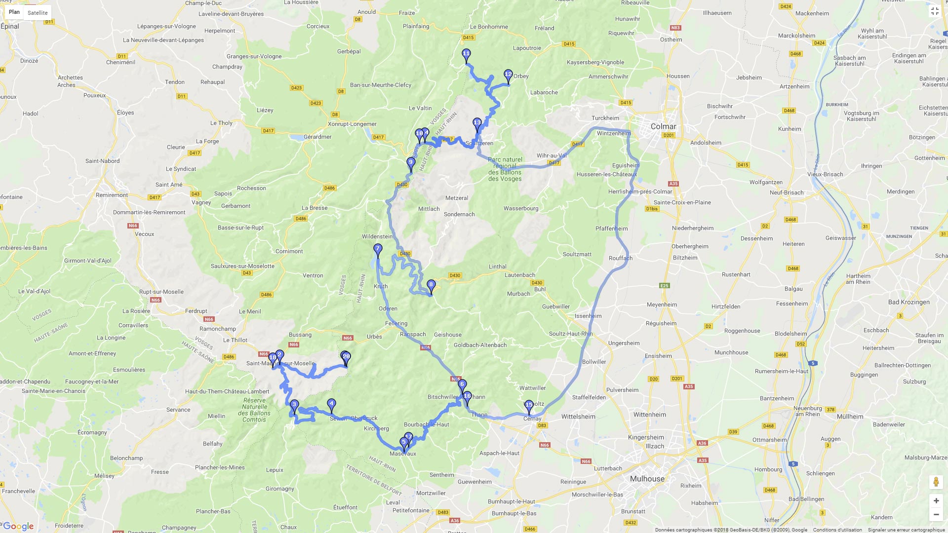Pour zoomer sur la carte et avoir plus de détails, connectez-vous ! Carte roadbook Gavage de virolos dans les vosges