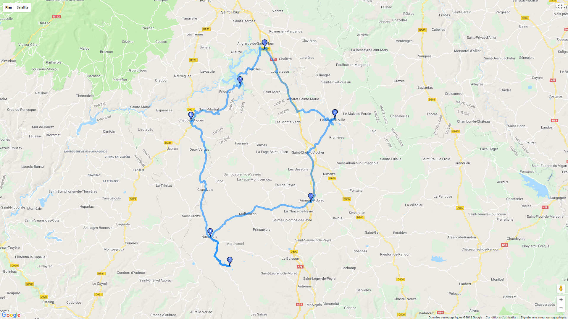 Pour zoomer sur la carte et avoir plus de détails, connectez-vous ! Carte roadbook Entre Lozère et Cantal