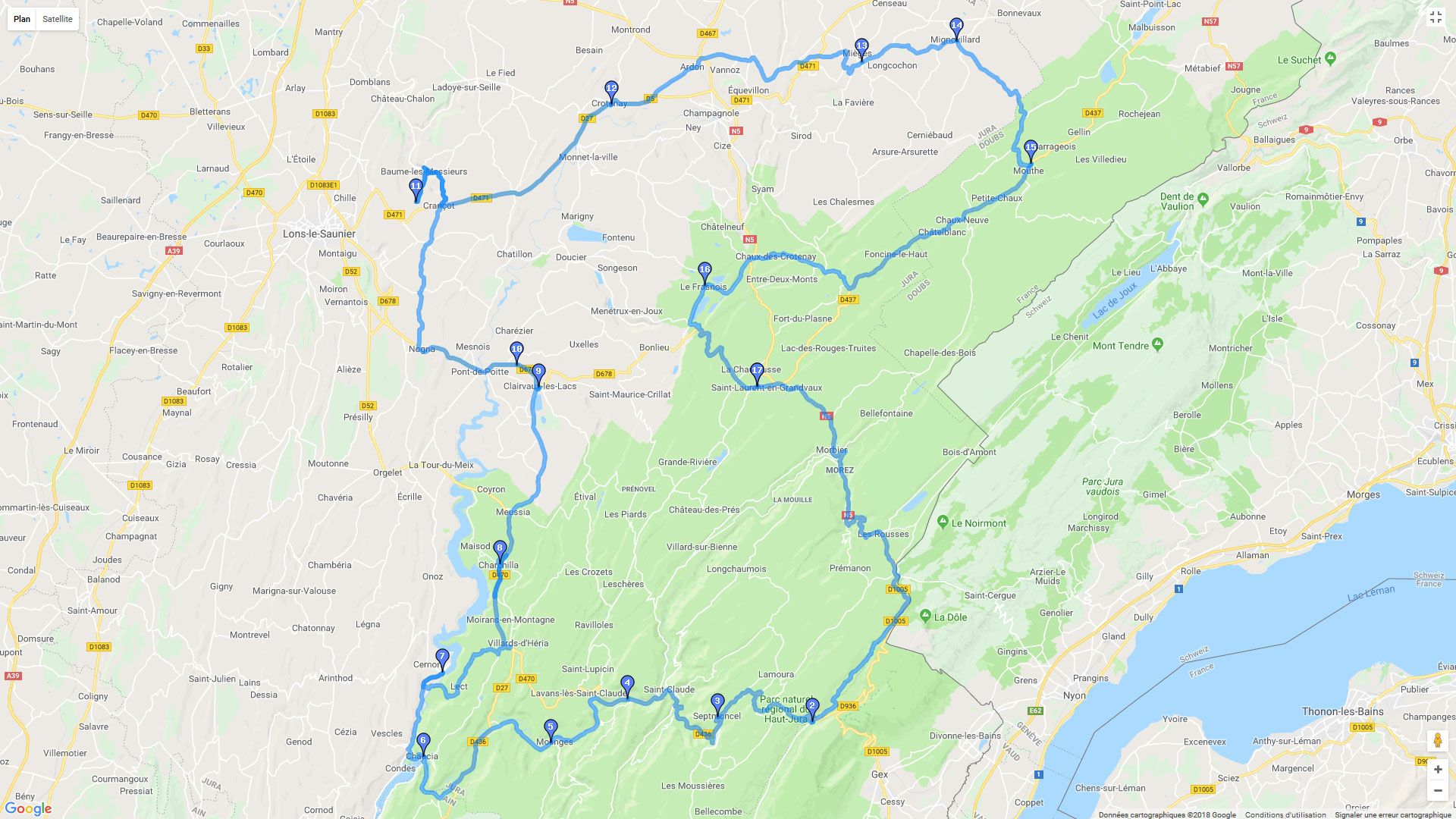 Pour zoomer sur la carte et avoir plus de détails, connectez-vous ! Carte roadbook A la découverte du Jura