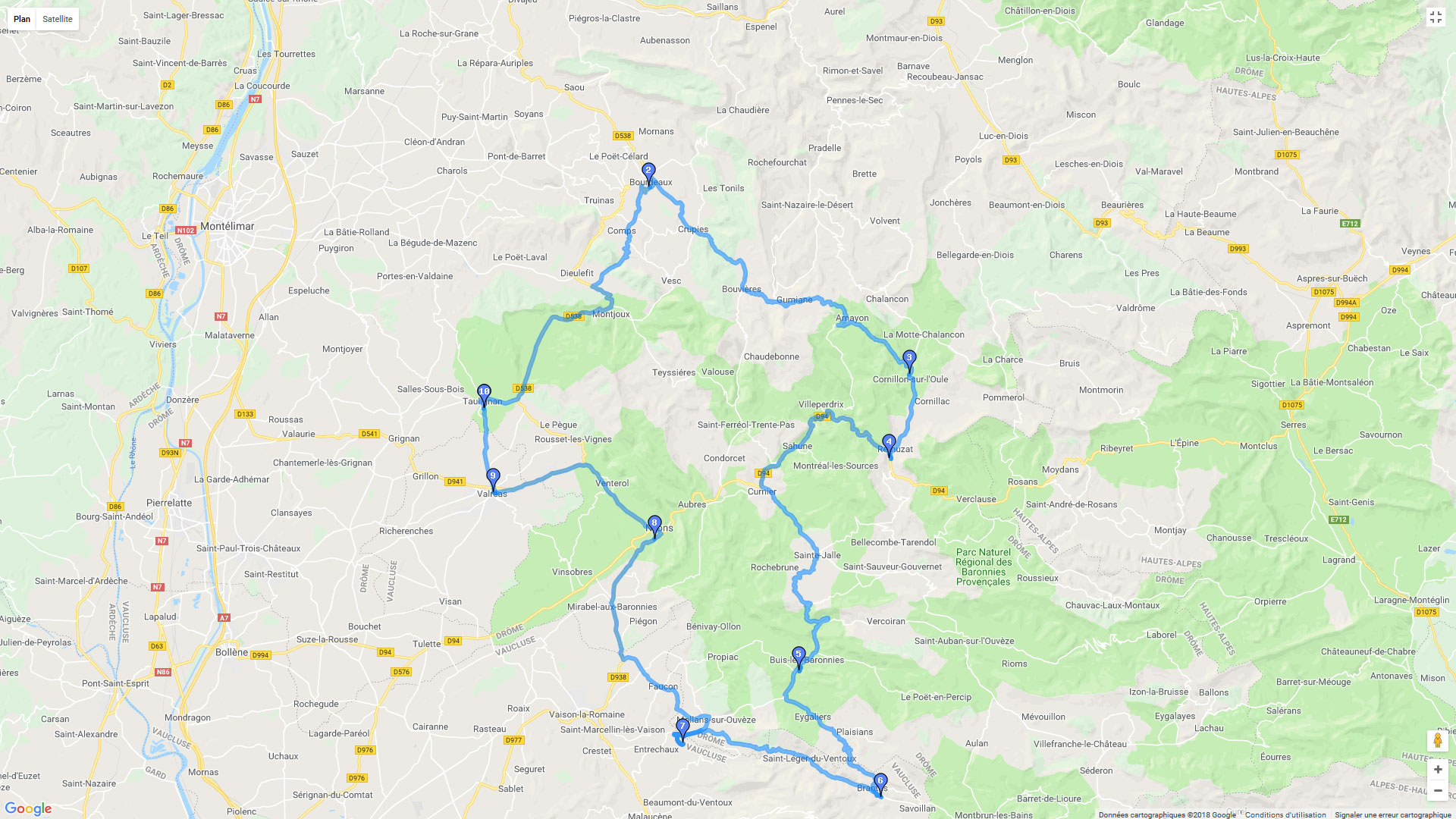 Pour zoomer sur la carte et avoir plus de détails, connectez-vous ! Carte roadbook Autour de Taulignan
