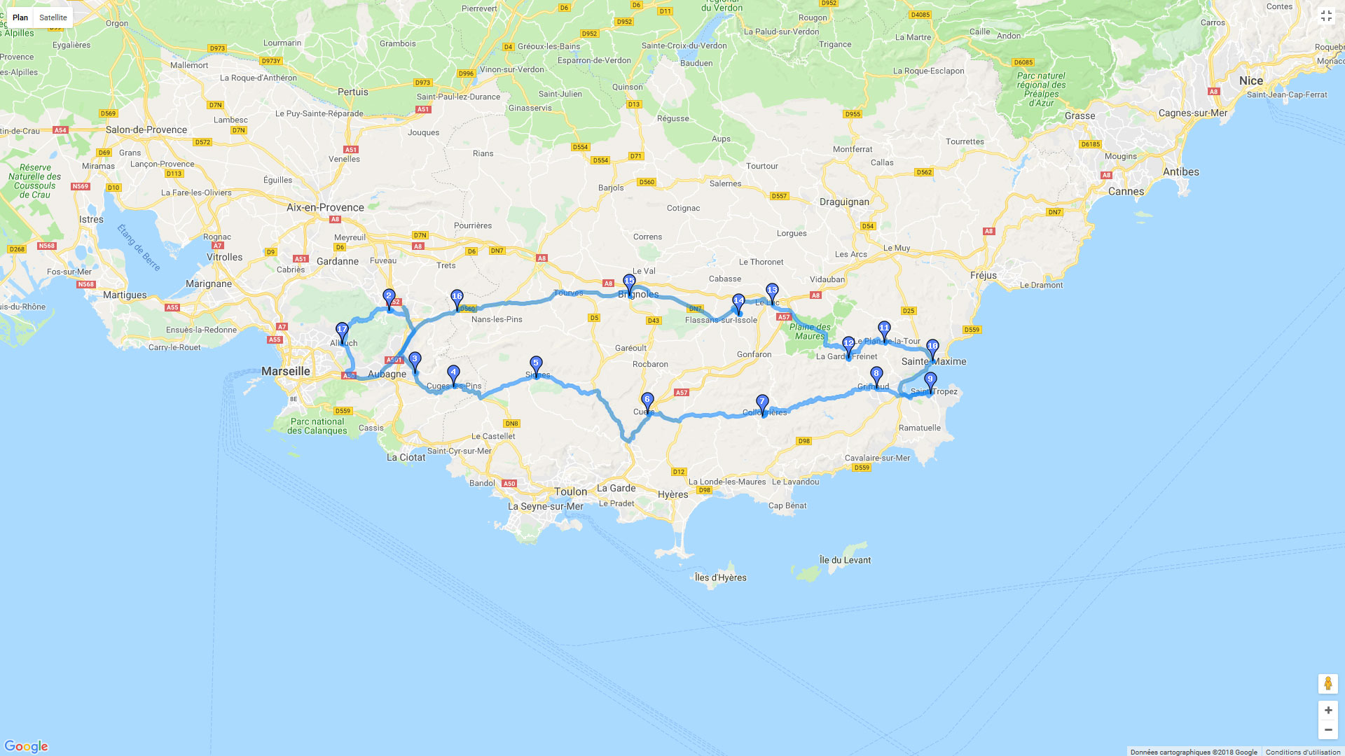 Pour zoomer sur la carte et avoir plus de détails, connectez-vous ! Carte roadbook Balade vers Saint Tropez