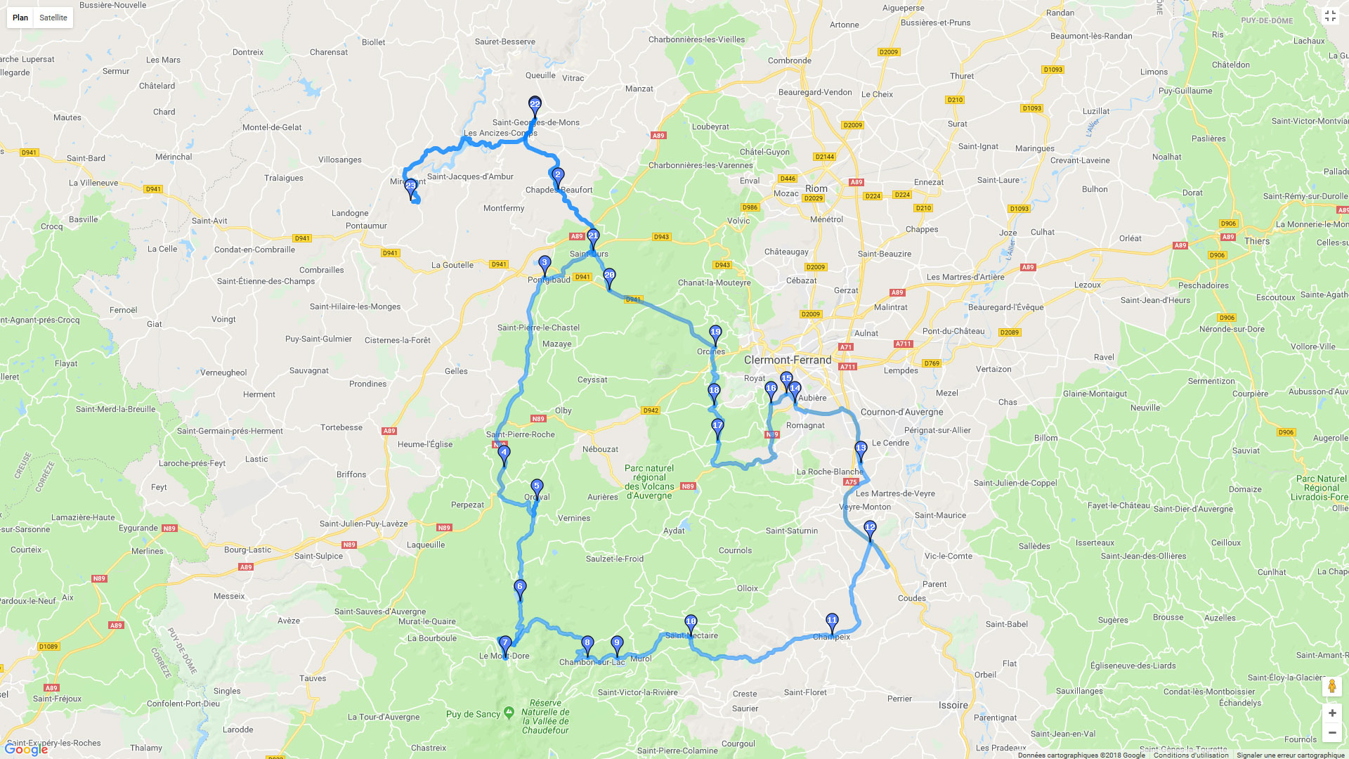 Pour zoomer sur la carte et avoir plus de détails, connectez-vous ! Carte roadbook De la Sioule au volcan
