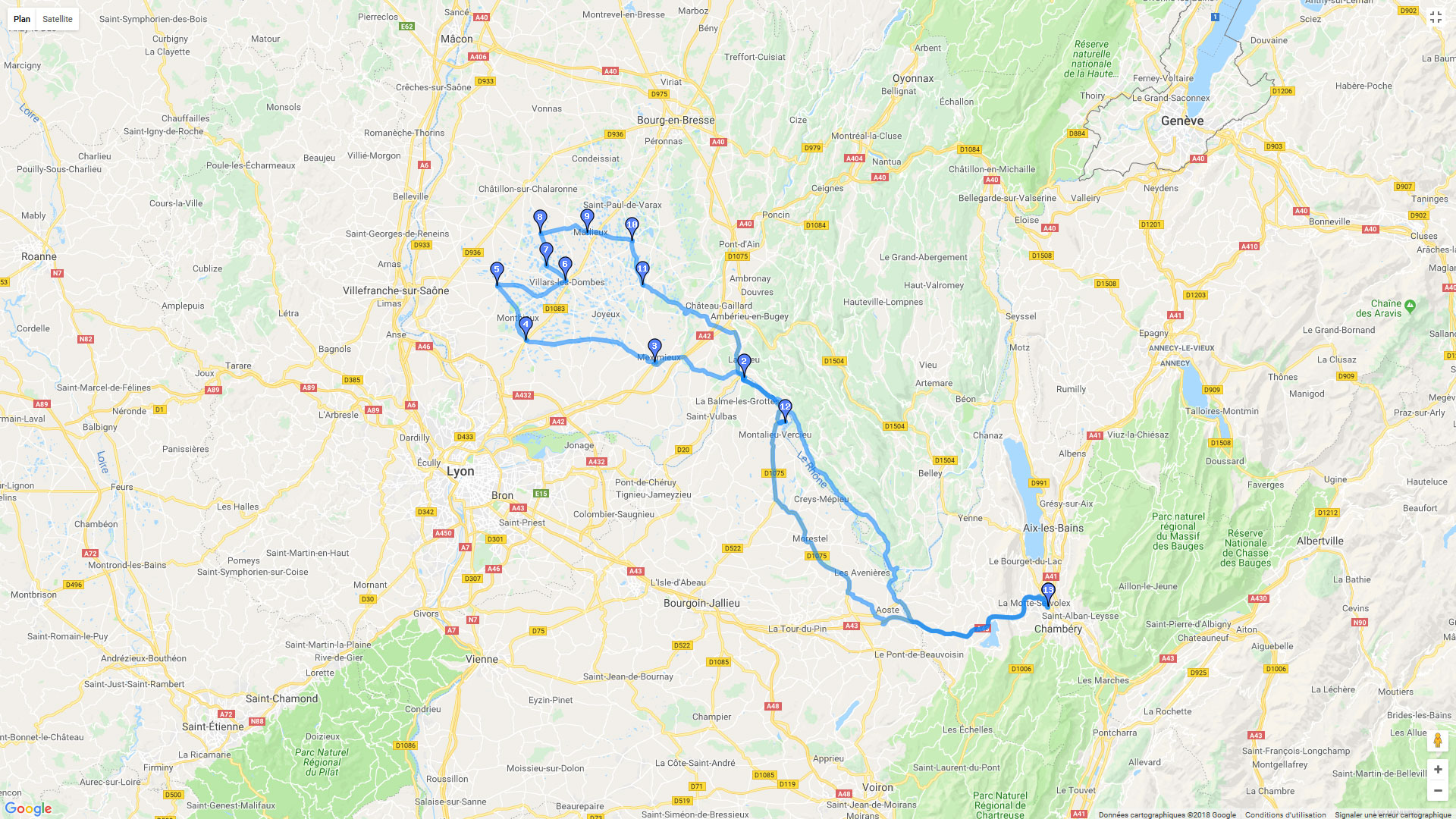 Pour zoomer sur la carte et avoir plus de détails, connectez-vous ! Carte roadbook Les Dombes