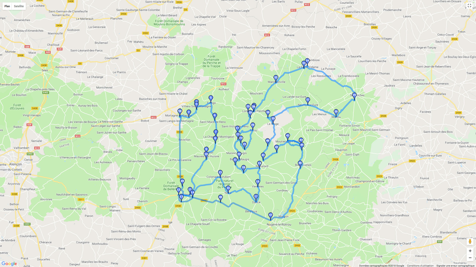 Pour zoomer sur la carte et avoir plus de détails, connectez-vous ! Carte roadbook Balade dans le Perche