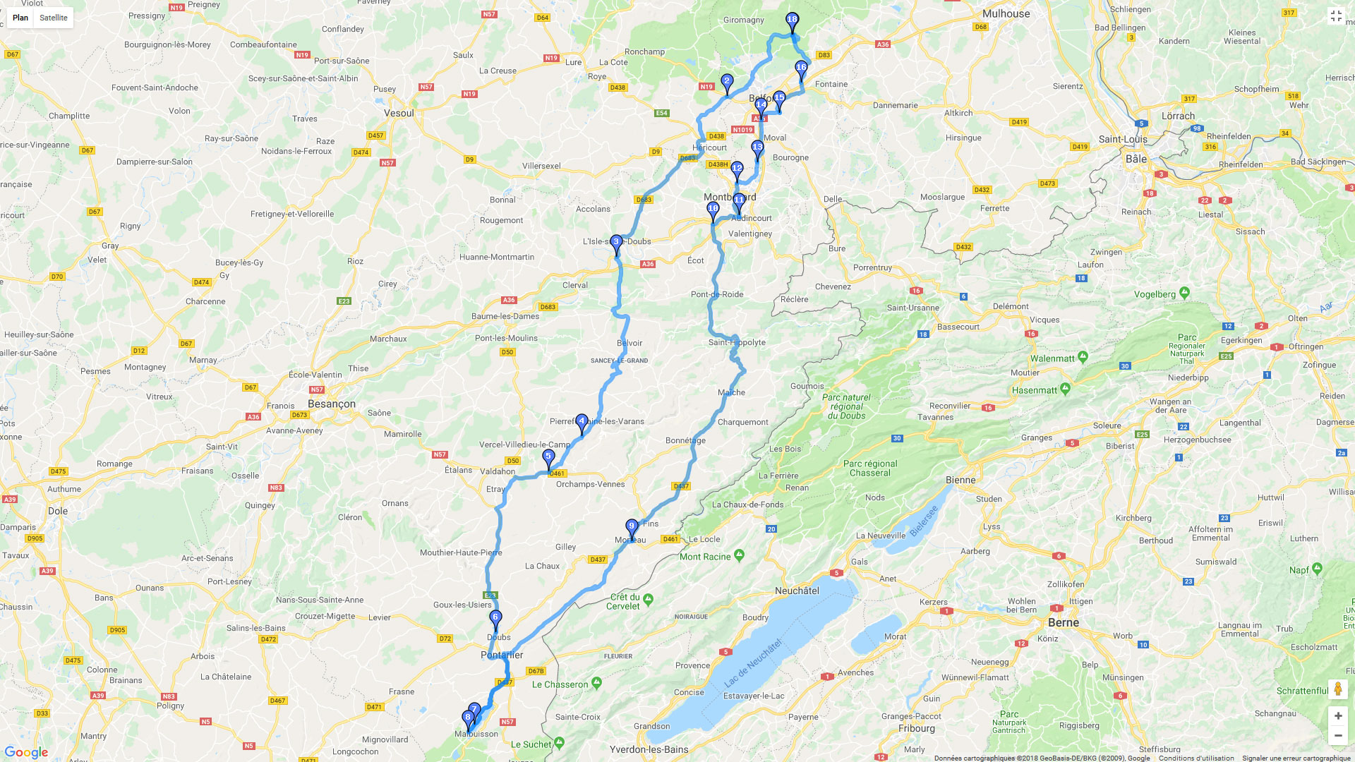 Pour zoomer sur la carte et avoir plus de détails, connectez-vous ! Carte roadbook Balade du côté de Pontarlier