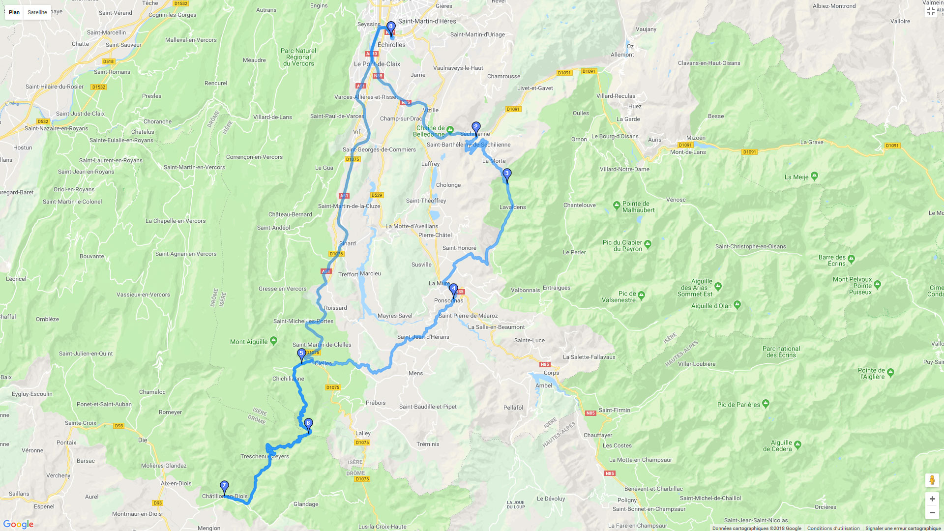 Pour zoomer sur la carte et avoir plus de détails, connectez-vous ! Carte roadbook Grenoble - Châtillon en Diois