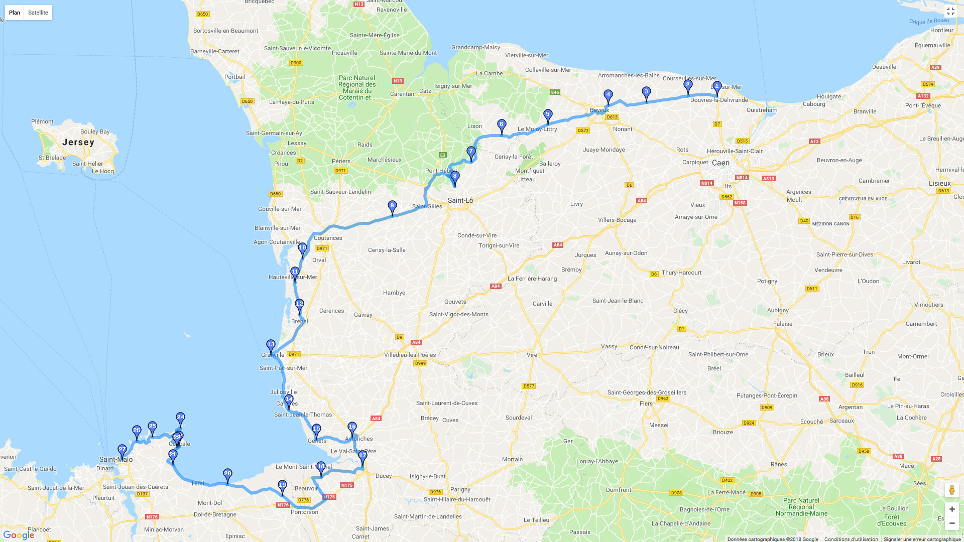 Pour zoomer sur la carte et avoir plus de détails, connectez-vous ! Carte roadbook Saint Malo par Granville