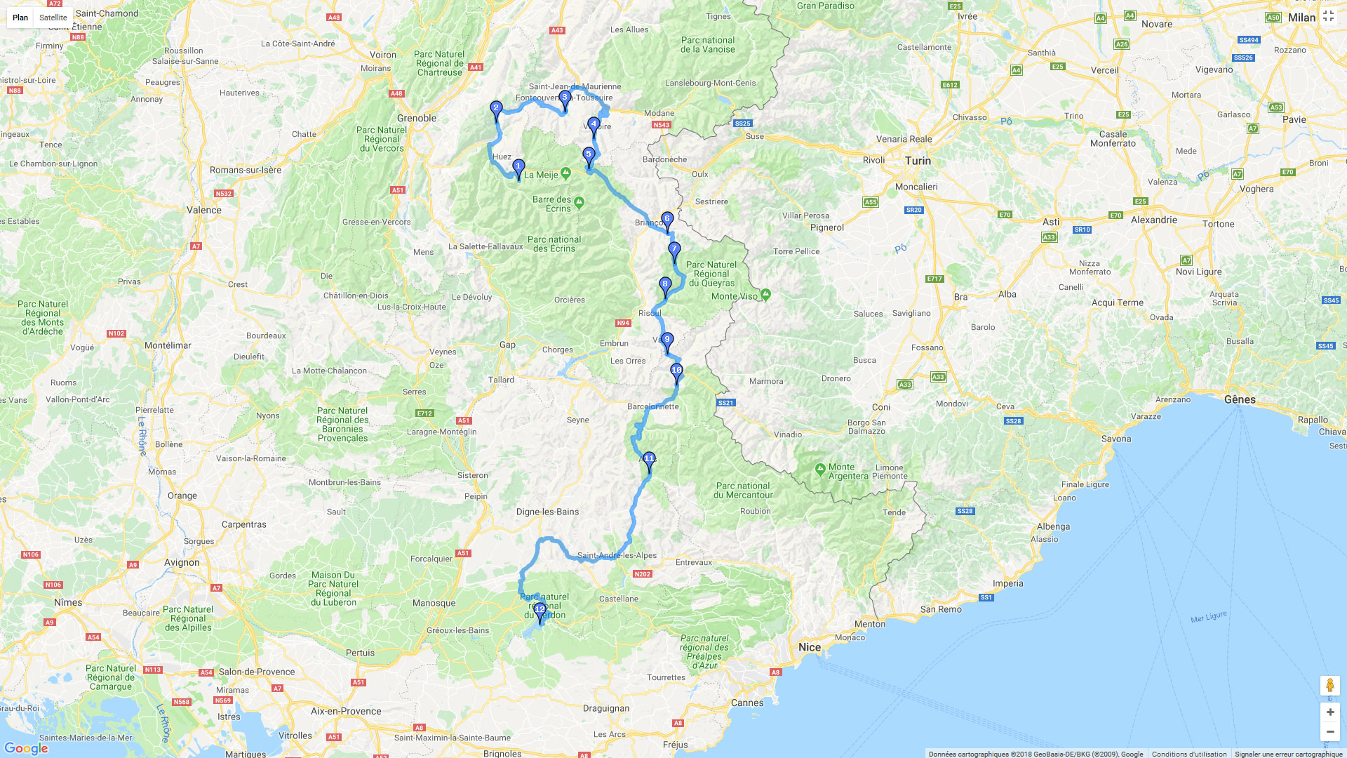 Pour zoomer sur la carte et avoir plus de détails, connectez-vous ! Carte roadbook Des Deux Alpes au lac de Sainte-Croix