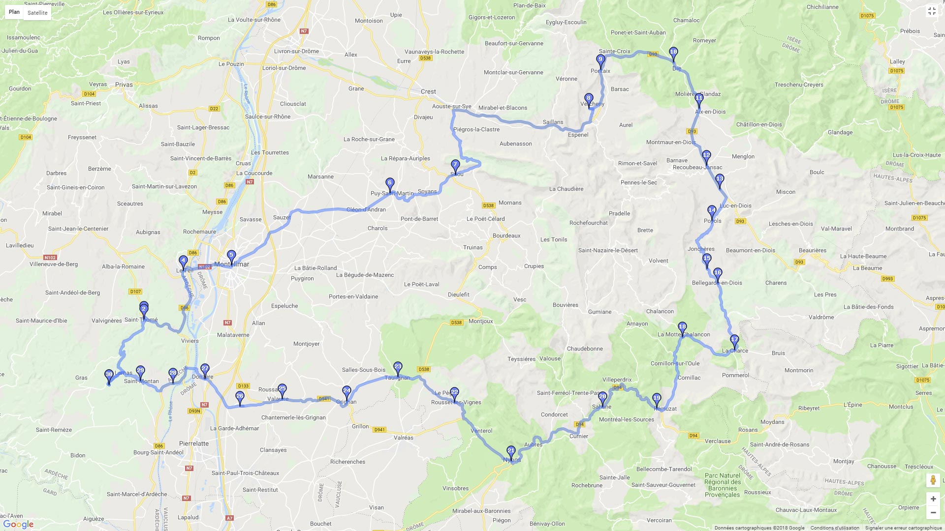 Pour zoomer sur la carte et avoir plus de détails, connectez-vous ! Carte roadbook Les recoins secrets de la Drôme Provencale