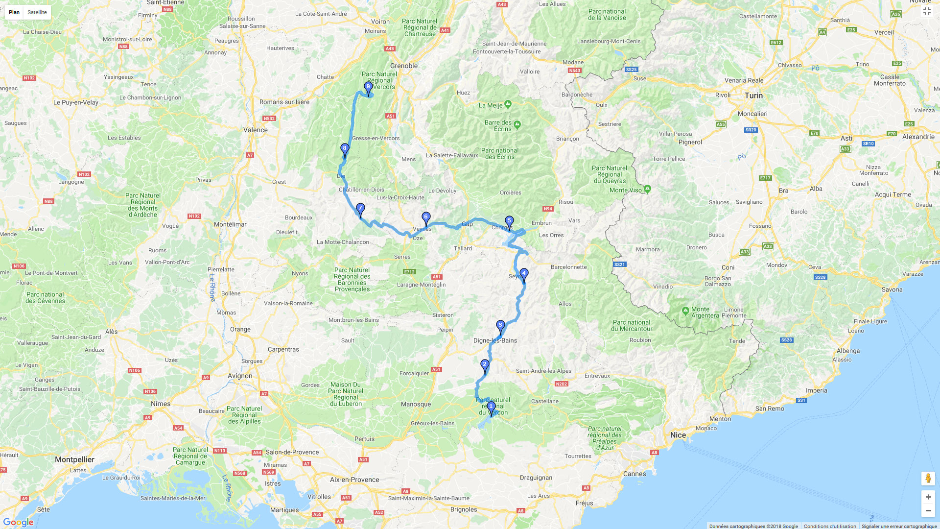 Pour zoomer sur la carte et avoir plus de détails, connectez-vous ! Carte roadbook Des Salles-sur-Verdon à Villard-de-Lans