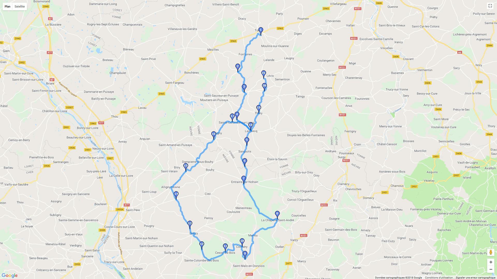 Pour zoomer sur la carte et avoir plus de détails, connectez-vous ! Carte roadbook Au Sud de la Puisaye