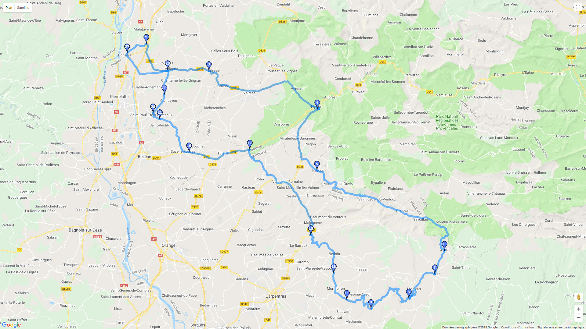 Pour zoomer sur la carte et avoir plus de détails, connectez-vous ! Carte roadbook Vallée de Toulourenc / Gorges de la Nesque