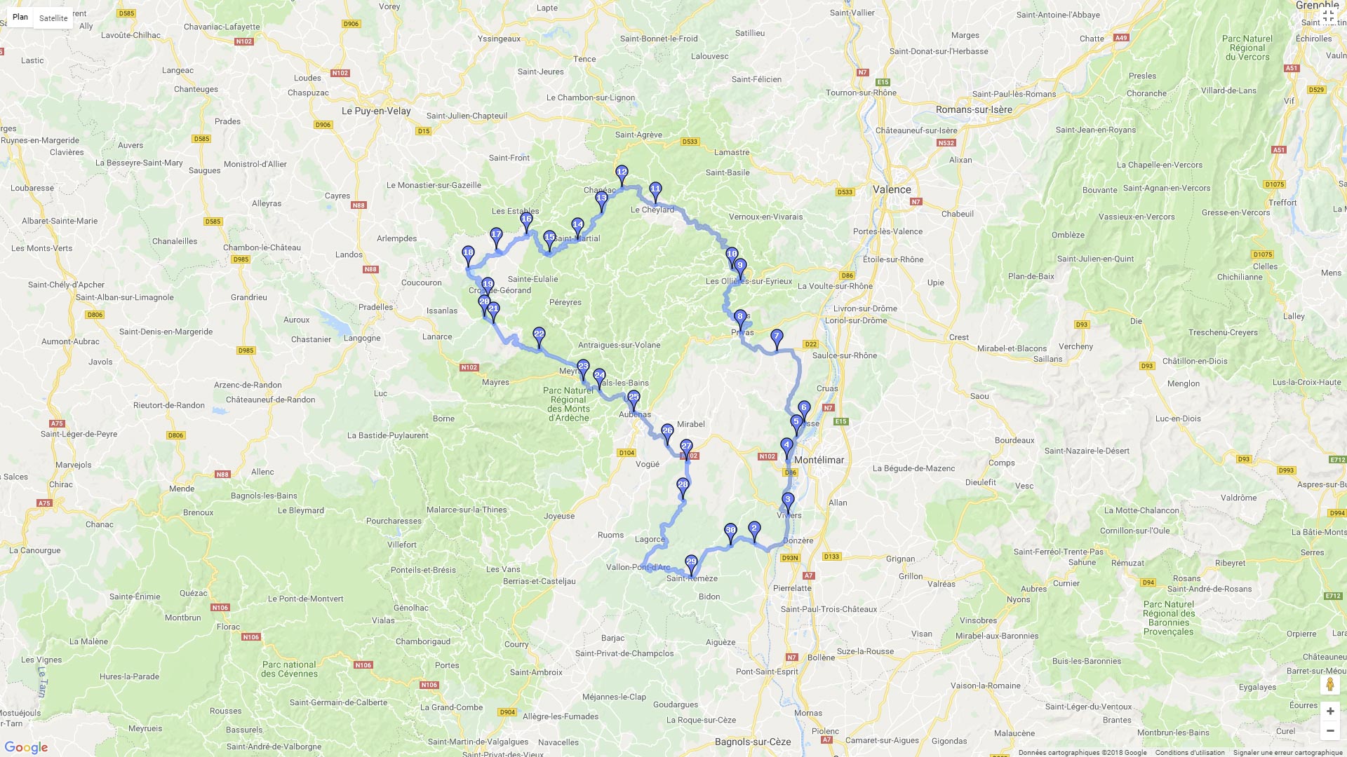 Pour zoomer sur la carte et avoir plus de détails, connectez-vous ! Carte roadbook La montagne ardéchoise