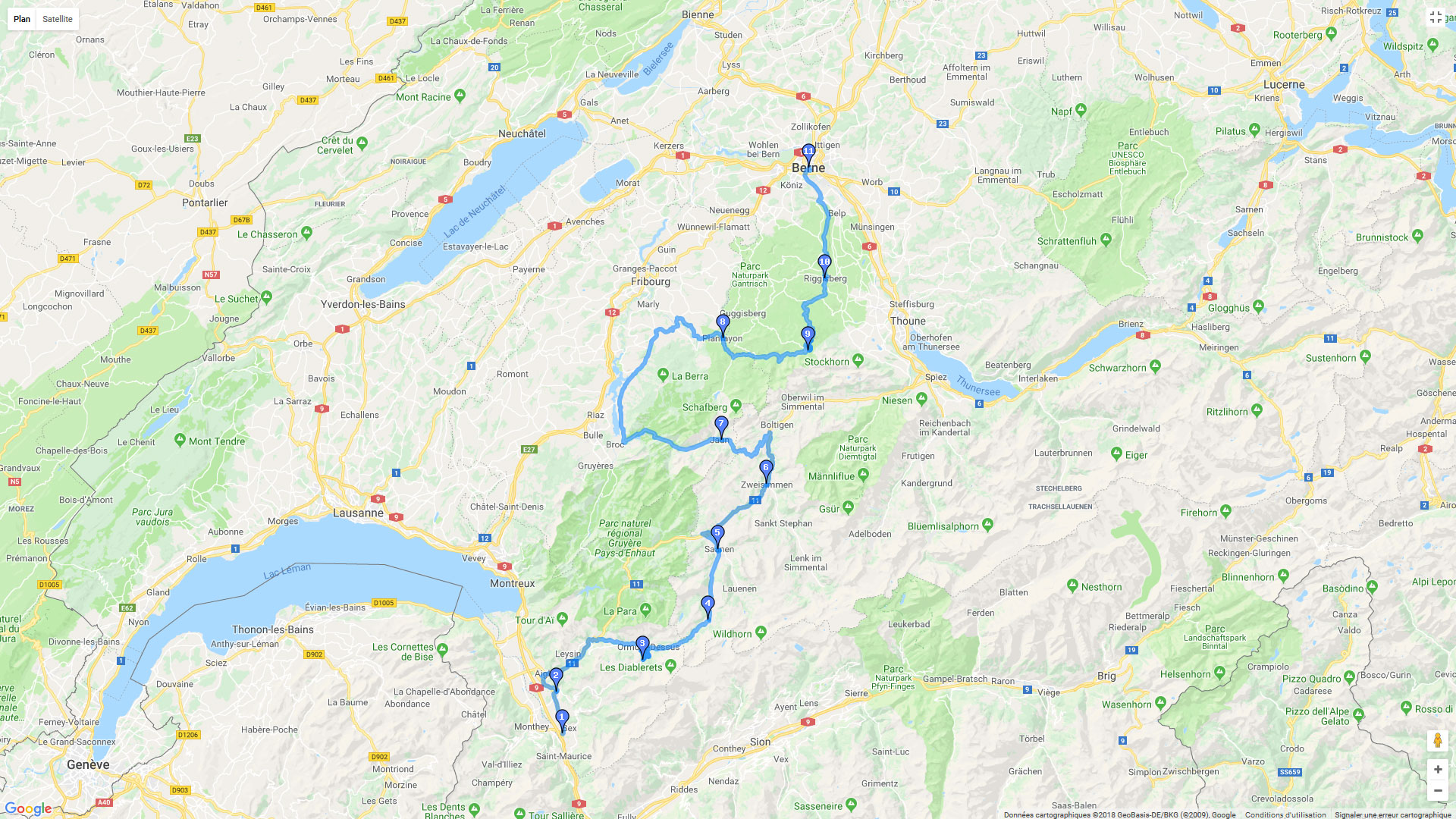Pour zoomer sur la carte et avoir plus de détails, connectez-vous ! Carte roadbook St-Maurice / Bern