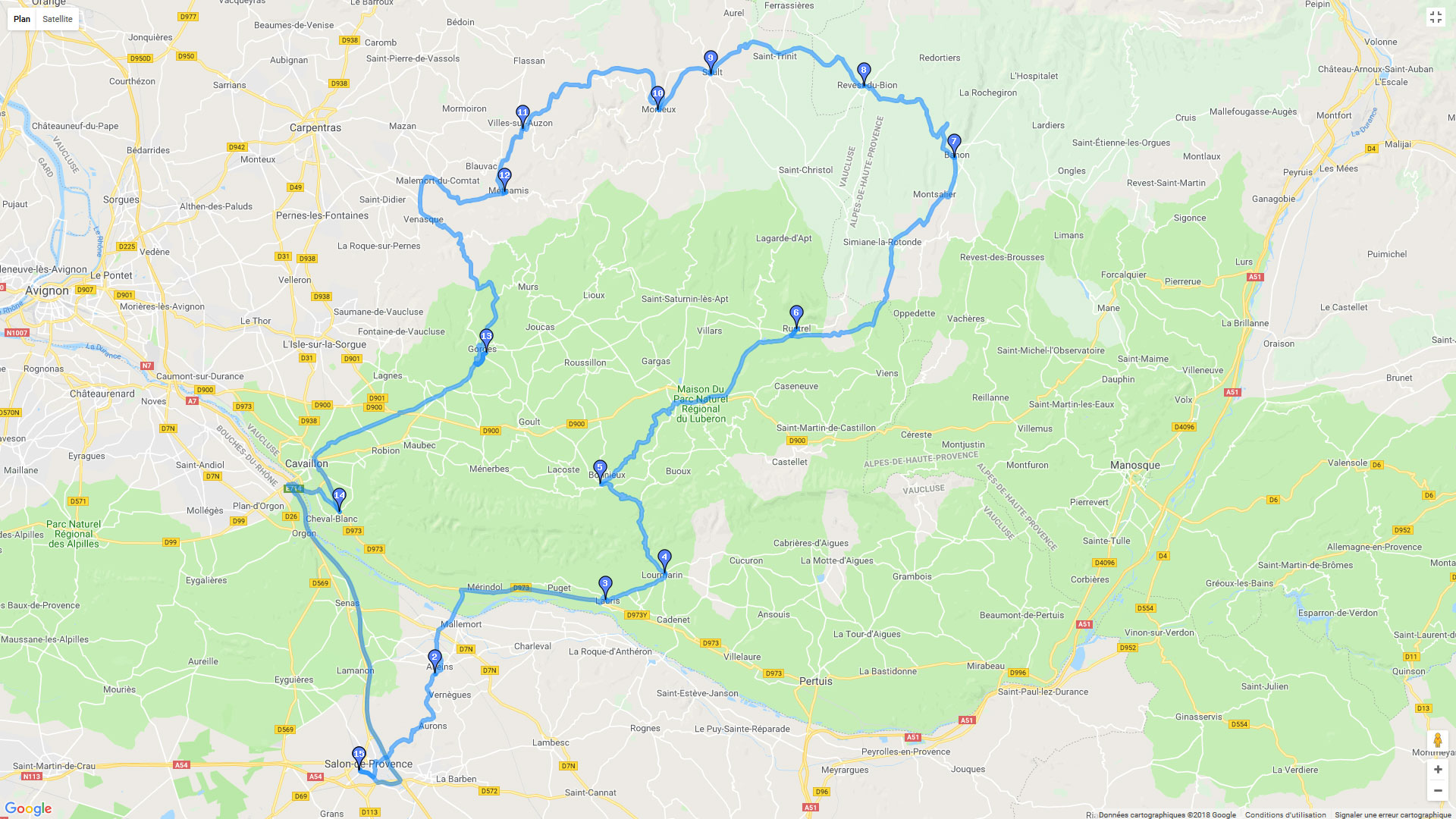 Pour zoomer sur la carte et avoir plus de détails, connectez-vous ! Carte roadbook Villages provencaux