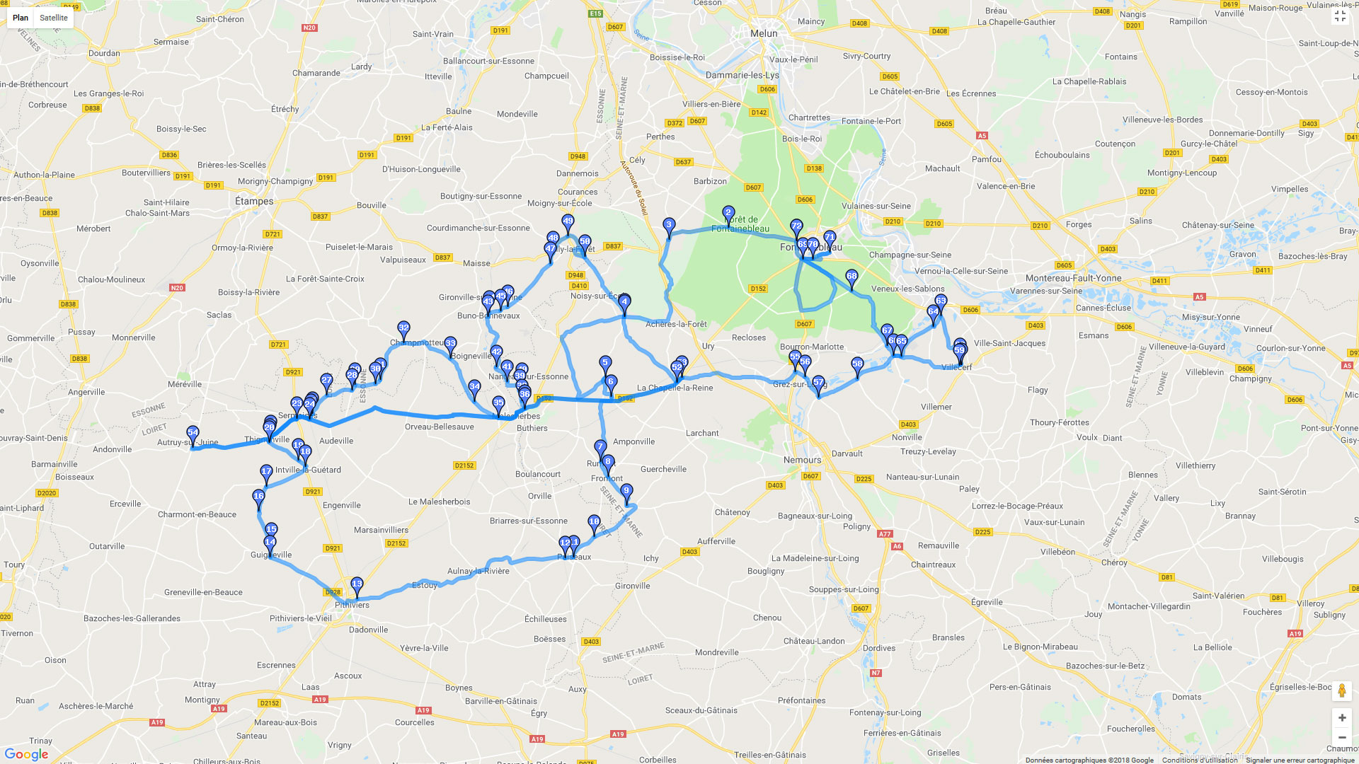Pour zoomer sur la carte et avoir plus de détails, connectez-vous ! Carte roadbook Balade au sud de l'Ile de France