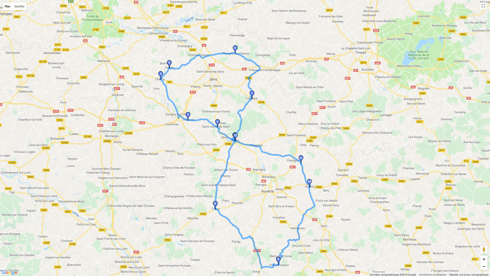 Pour zoomer sur la carte et avoir plus de détails, connectez-vous ! Carte roadbook Le grand 8 Icaunais