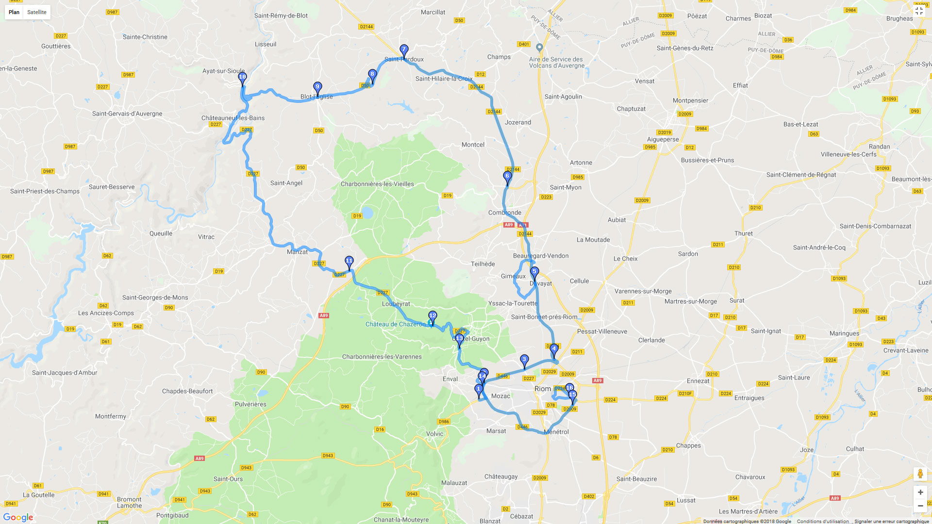 Pour zoomer sur la carte et avoir plus de détails, connectez-vous ! Carte roadbook Tour vers la Sioule