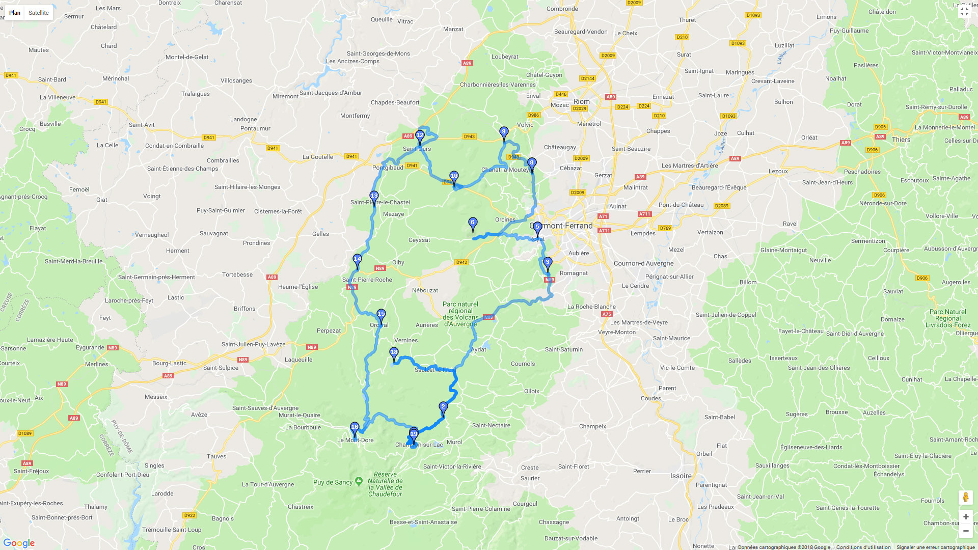 Pour zoomer sur la carte et avoir plus de détails, connectez-vous ! Carte roadbook Chaîne des Puys