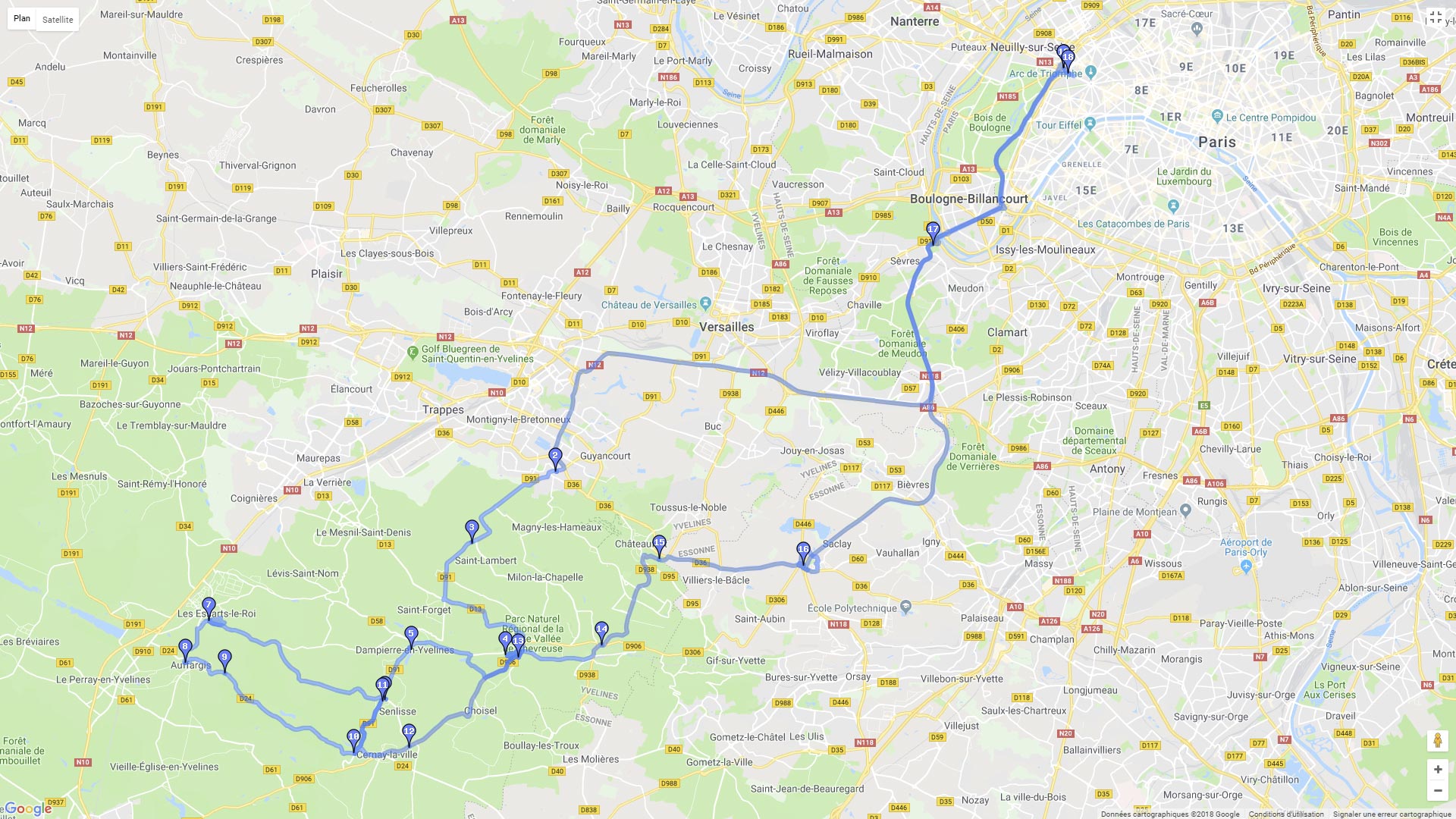 Pour zoomer sur la carte et avoir plus de détails, connectez-vous ! Carte roadbook La vallée de la Chevreuse