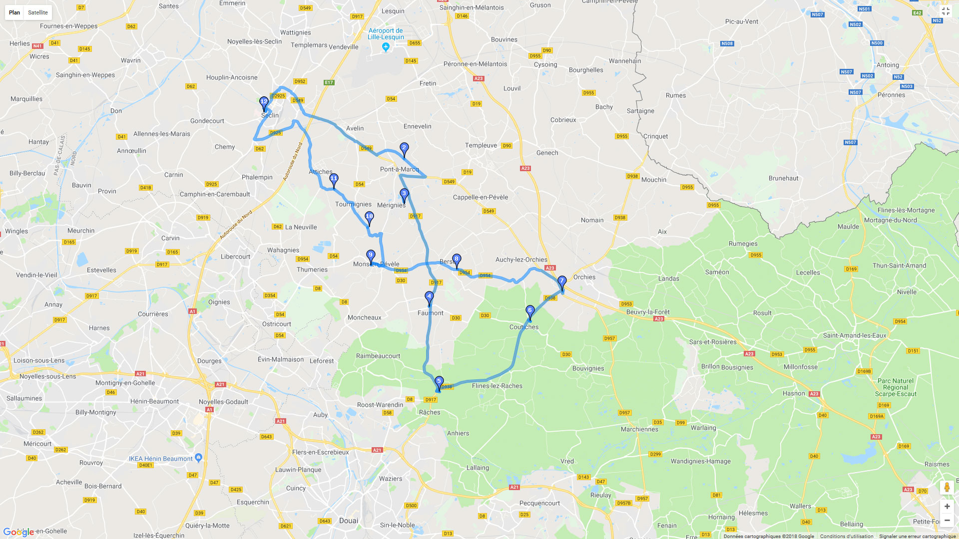 Pour zoomer sur la carte et avoir plus de détails, connectez-vous ! Carte roadbook Seclin - Orchies