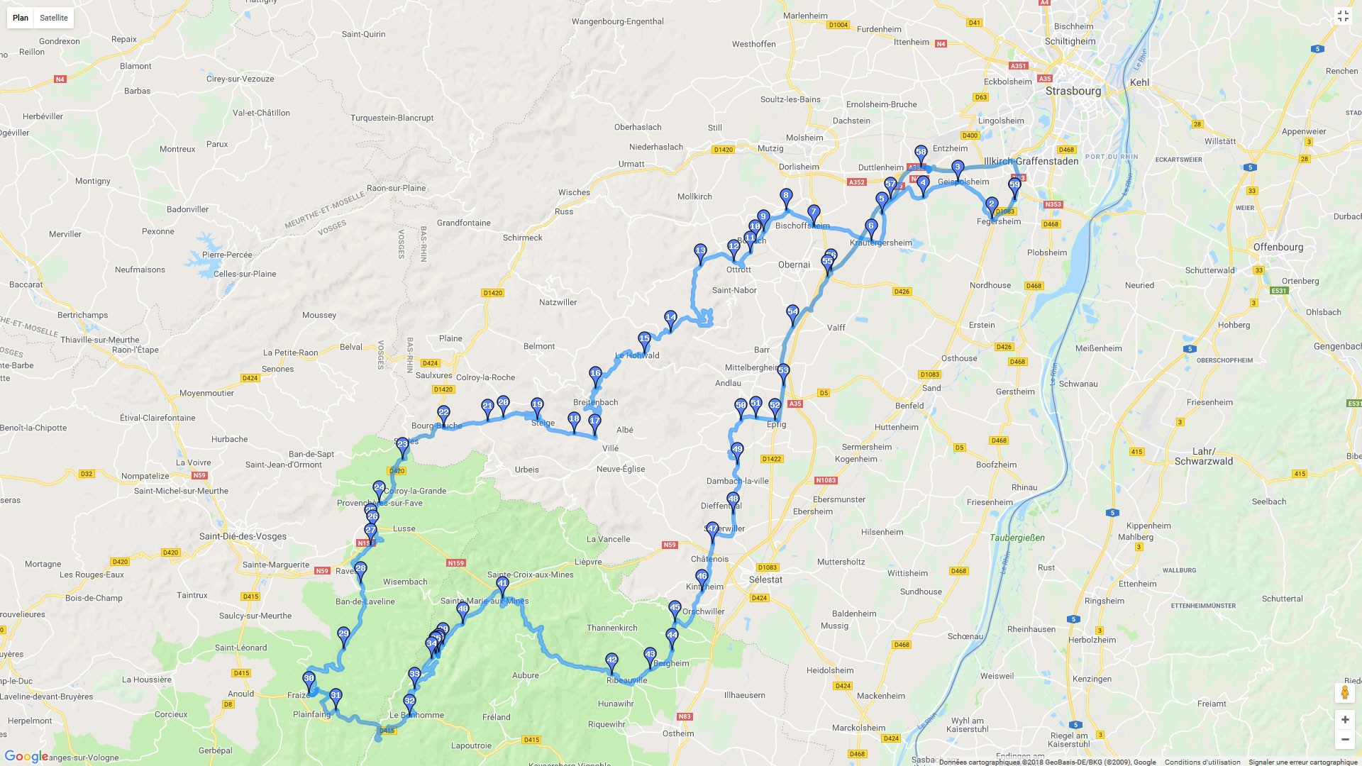 Pour zoomer sur la carte et avoir plus de détails, connectez-vous ! Carte roadbook Les cols vosgiens