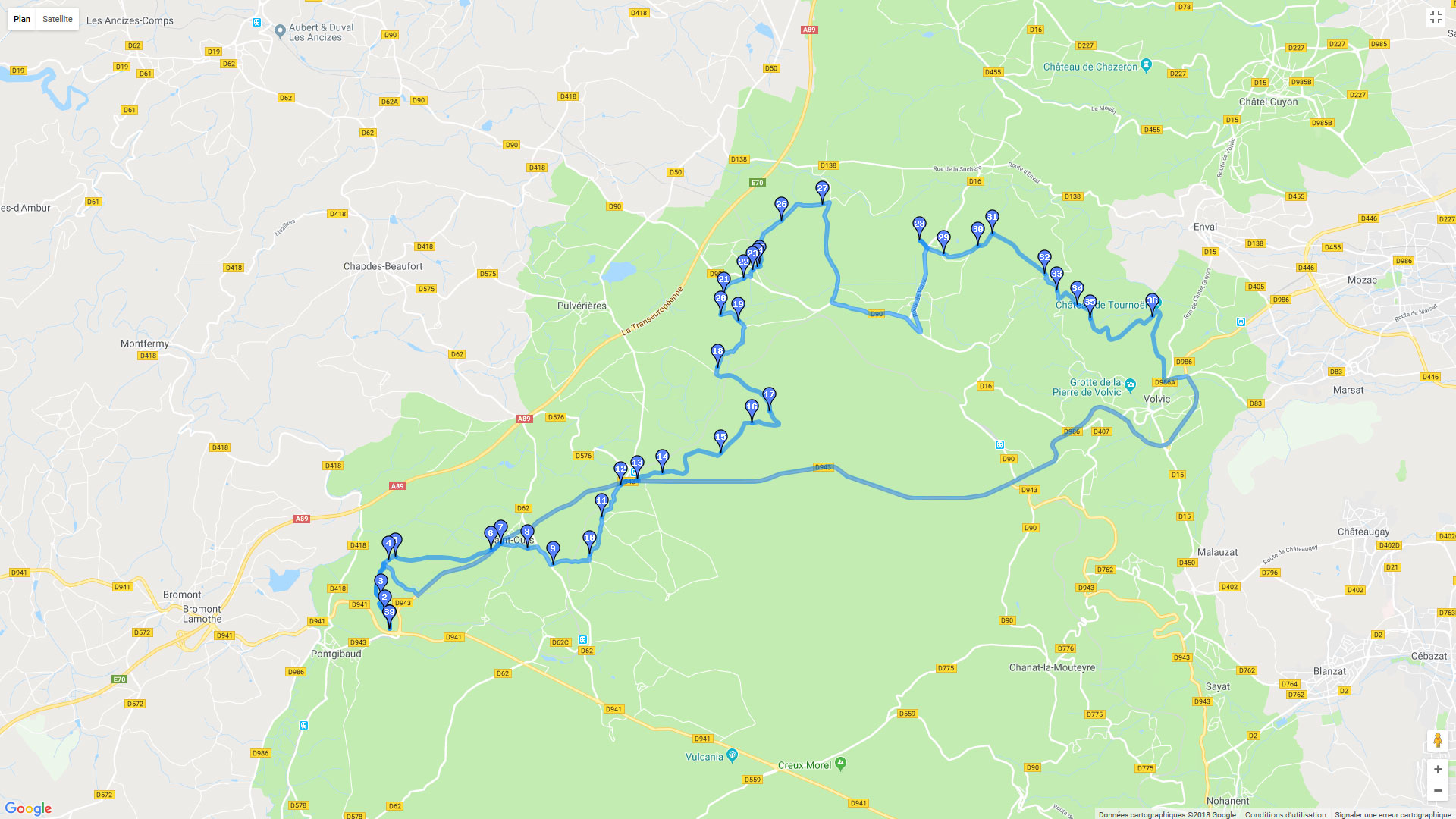 Pour zoomer sur la carte et avoir plus de détails, connectez-vous ! Carte roadbook TT vers Volvic