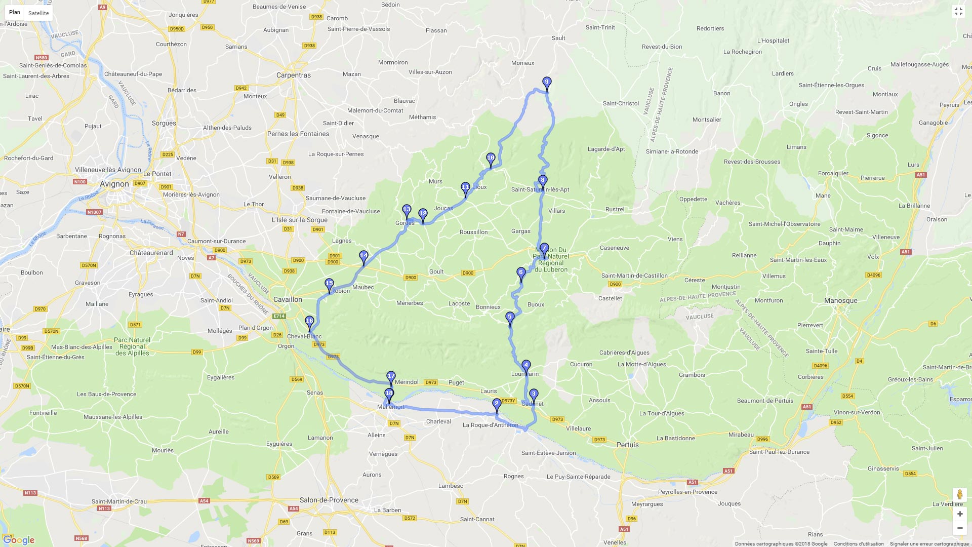 Pour zoomer sur la carte et avoir plus de détails, connectez-vous ! Carte roadbook Le Lubéron