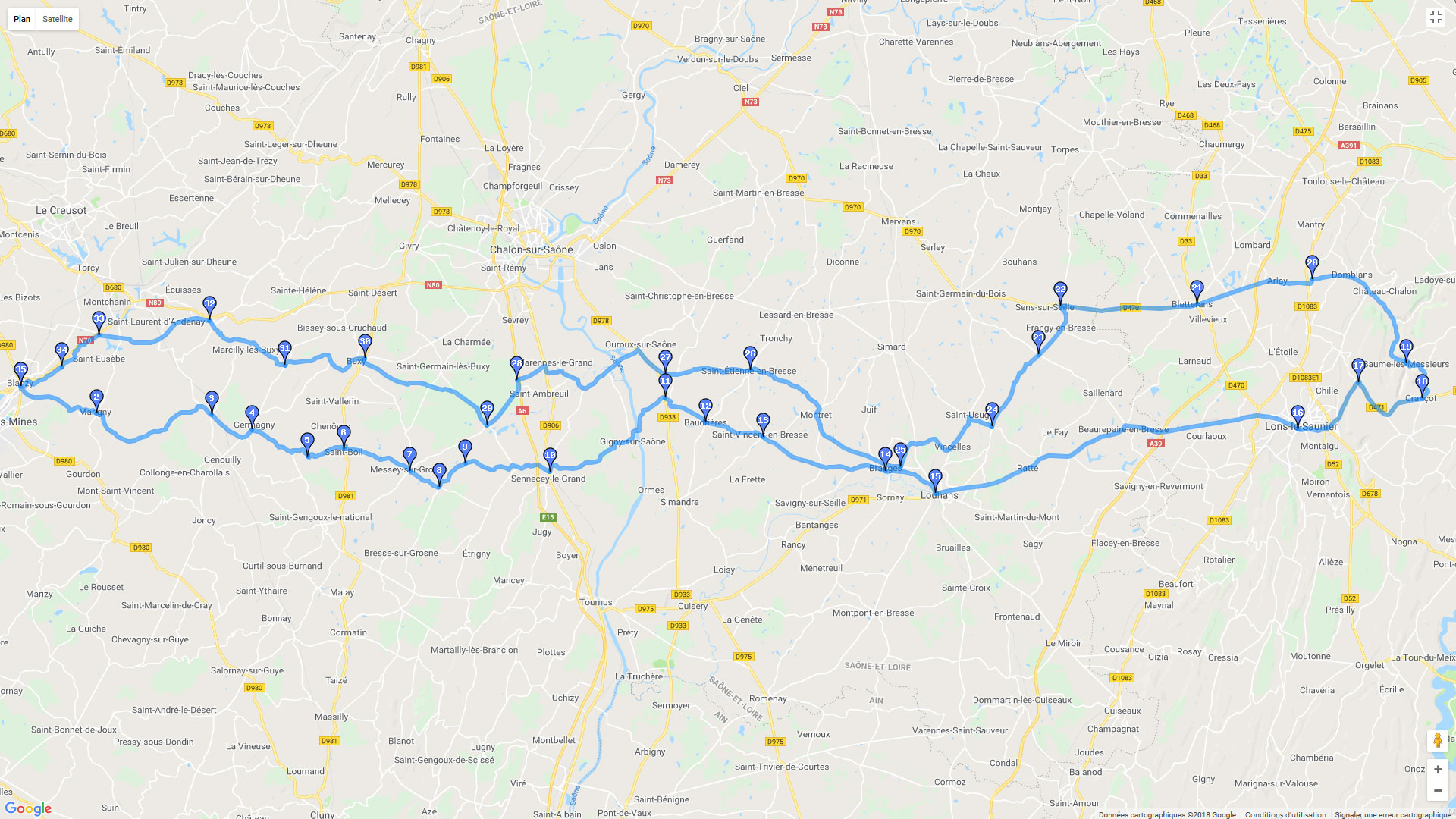Pour zoomer sur la carte et avoir plus de détails, connectez-vous ! Carte roadbook Blanzy - Baume les Messieurs