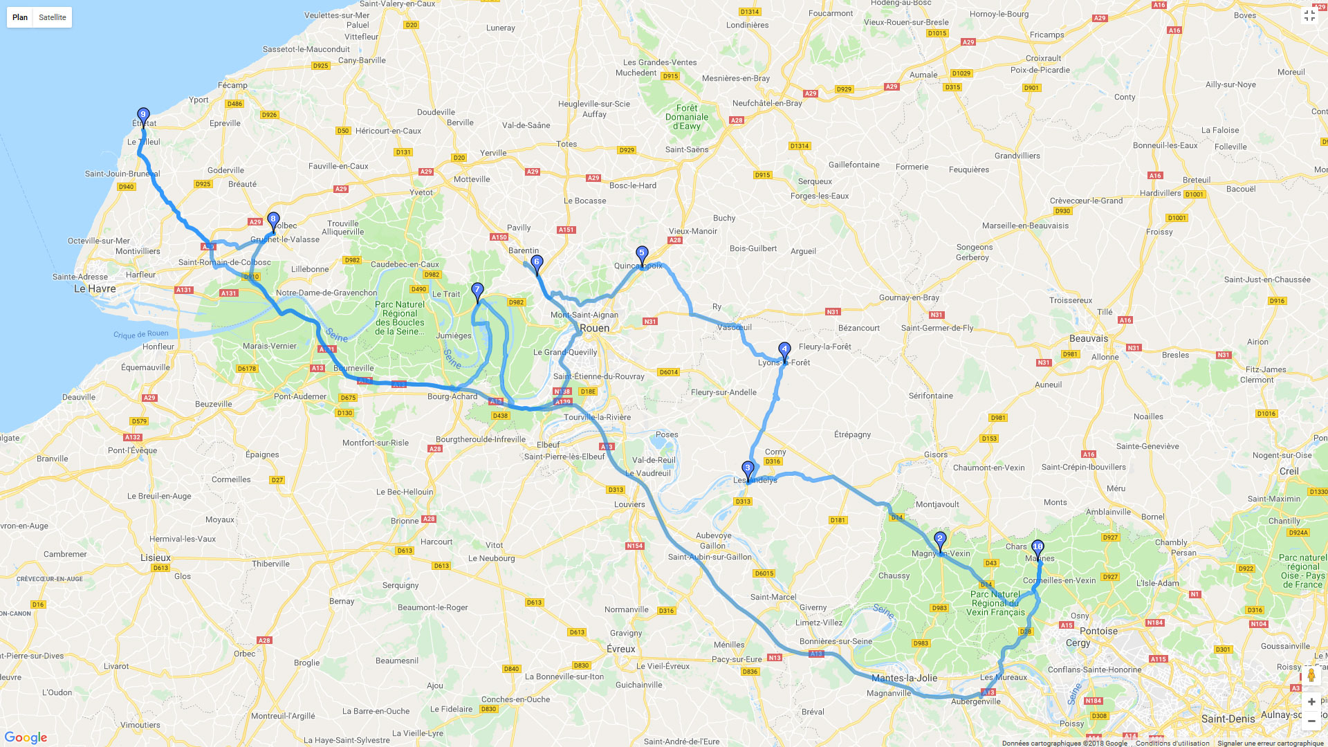 Pour zoomer sur la carte et avoir plus de détails, connectez-vous ! Carte roadbook La Vexinormande