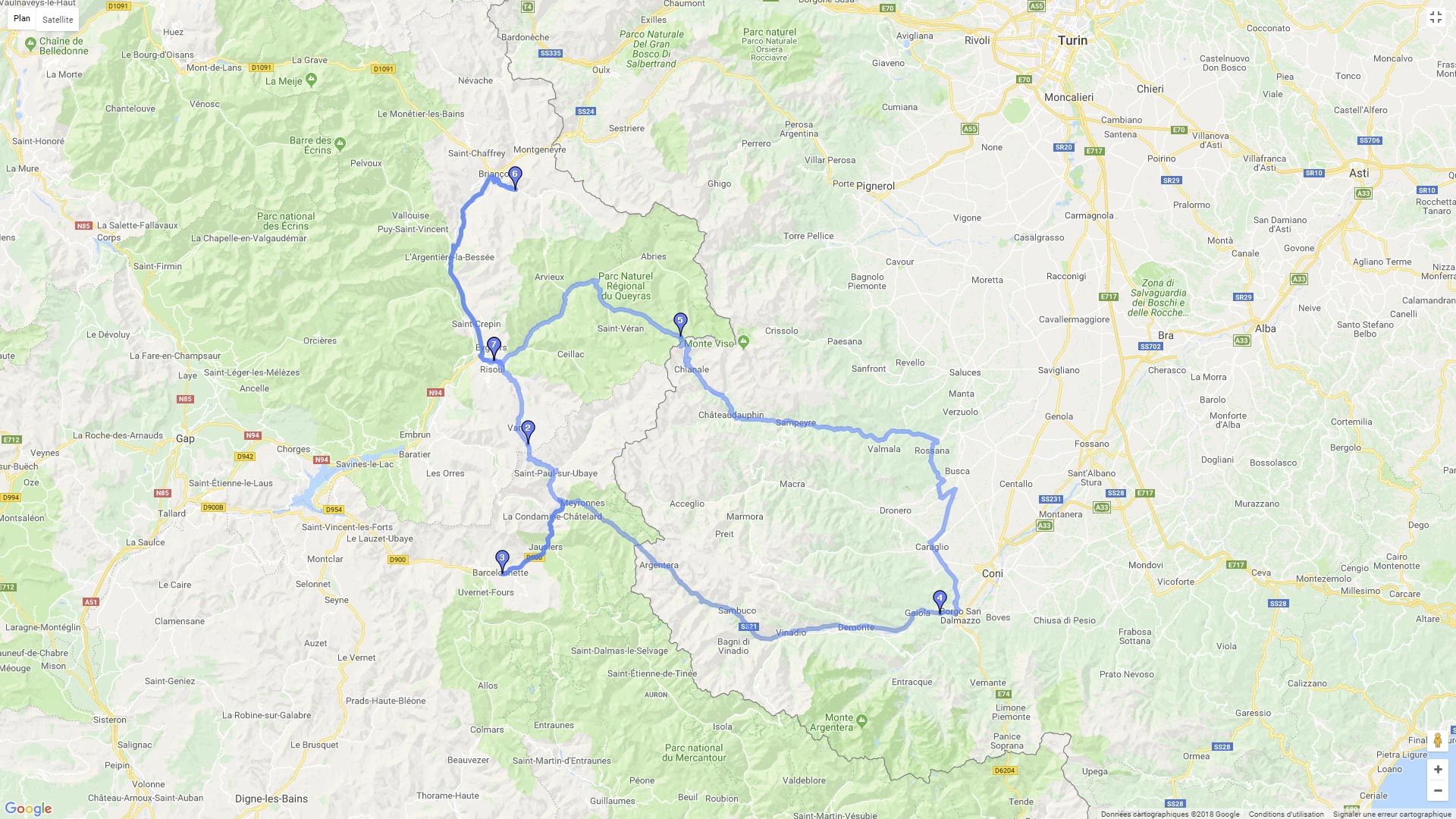 Pour zoomer sur la carte et avoir plus de détails, connectez-vous ! Carte roadbook Hautes Alpes et Queyras