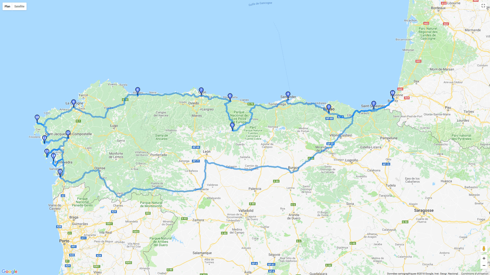 Pour zoomer sur la carte et avoir plus de détails, connectez-vous ! Carte roadbook Le chemin de Compostelle