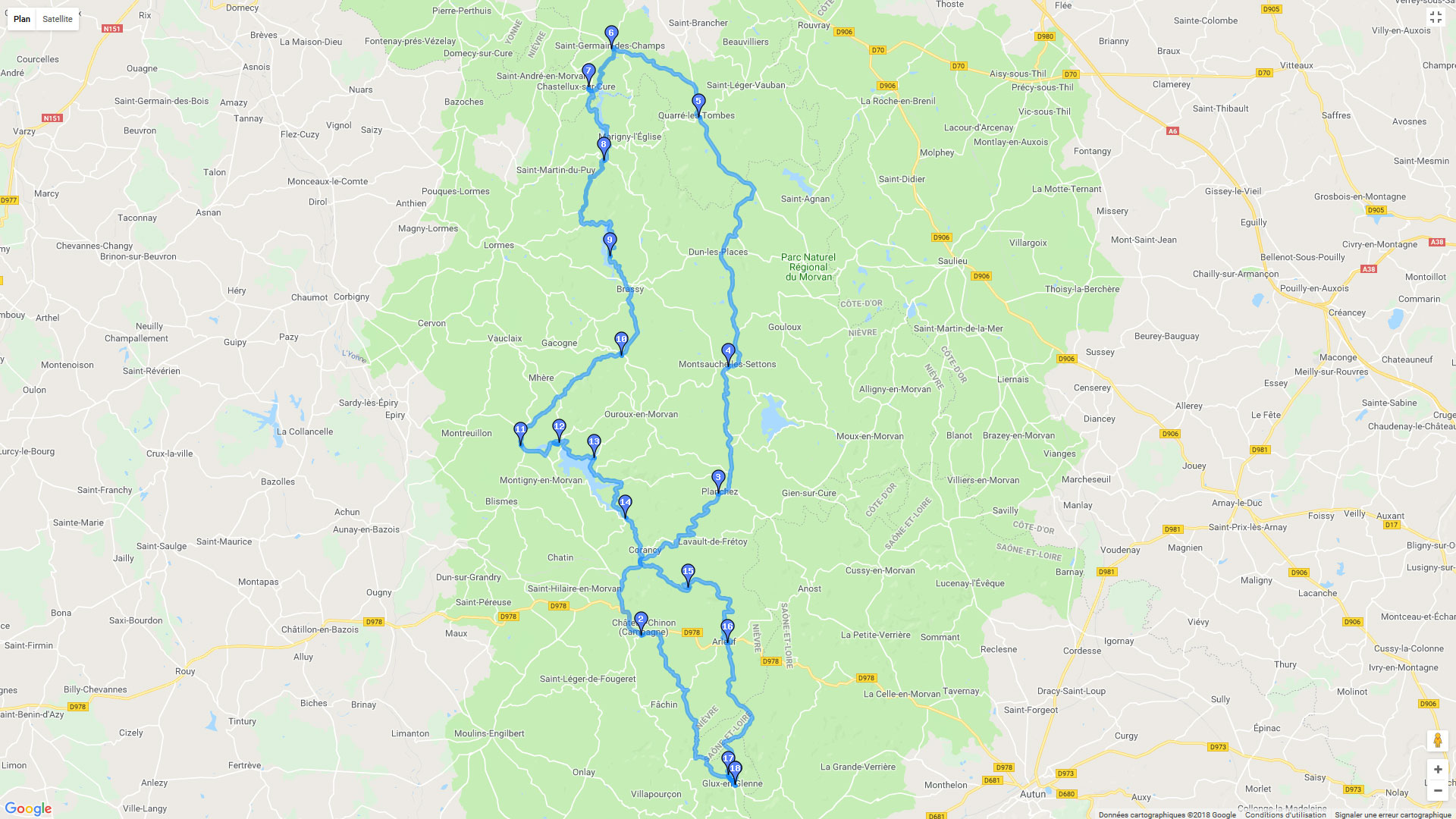 Pour zoomer sur la carte et avoir plus de détails, connectez-vous ! Carte roadbook Boucle du Morvan